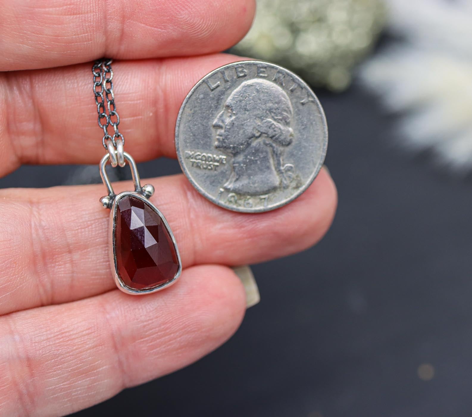 Hessonite Garnet Petite Pendant Necklace in Sterling Silver