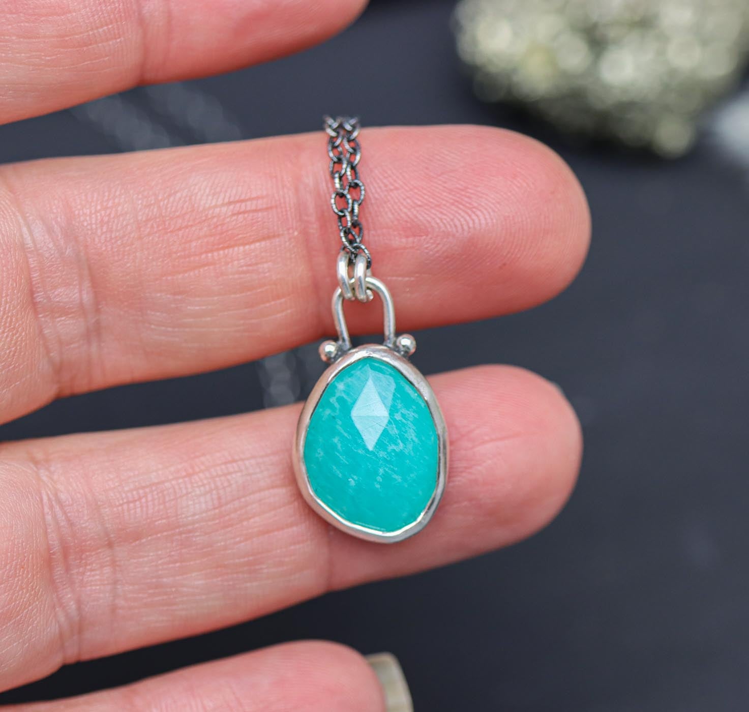 Amazonite Petite Pendant Necklace in Sterling Silver