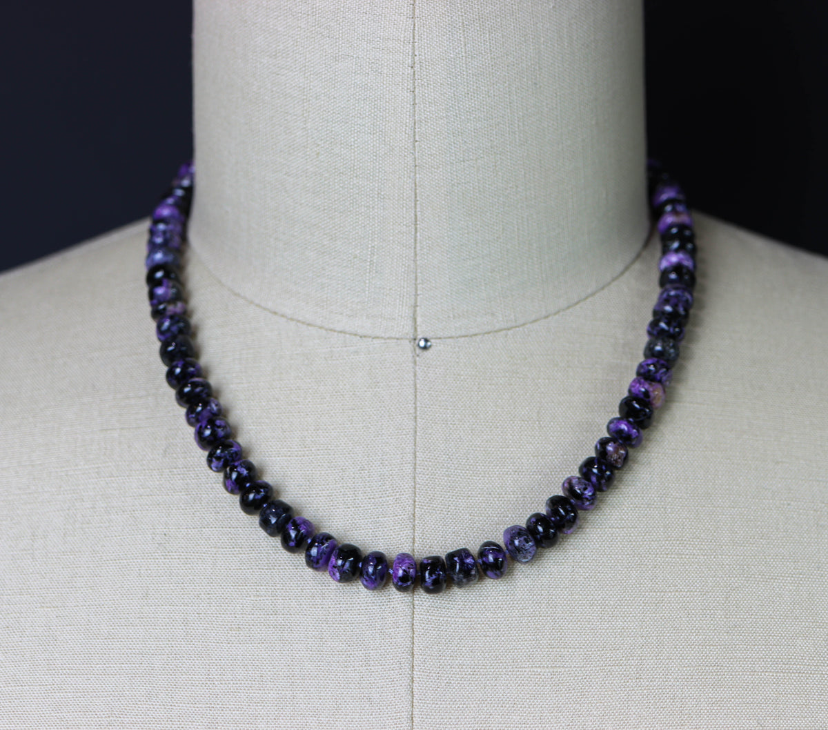 Purple Chaorite Hand Knotted Bead Necklace Sterling Silver