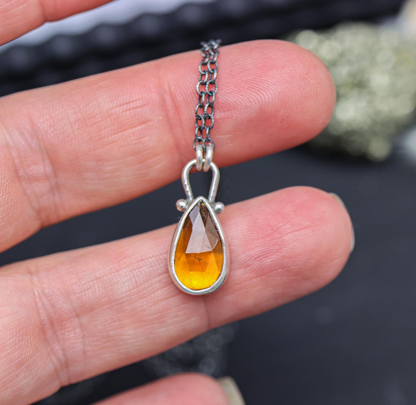 Hessonite Garnet Petite Pendant Necklace in Sterling Silver