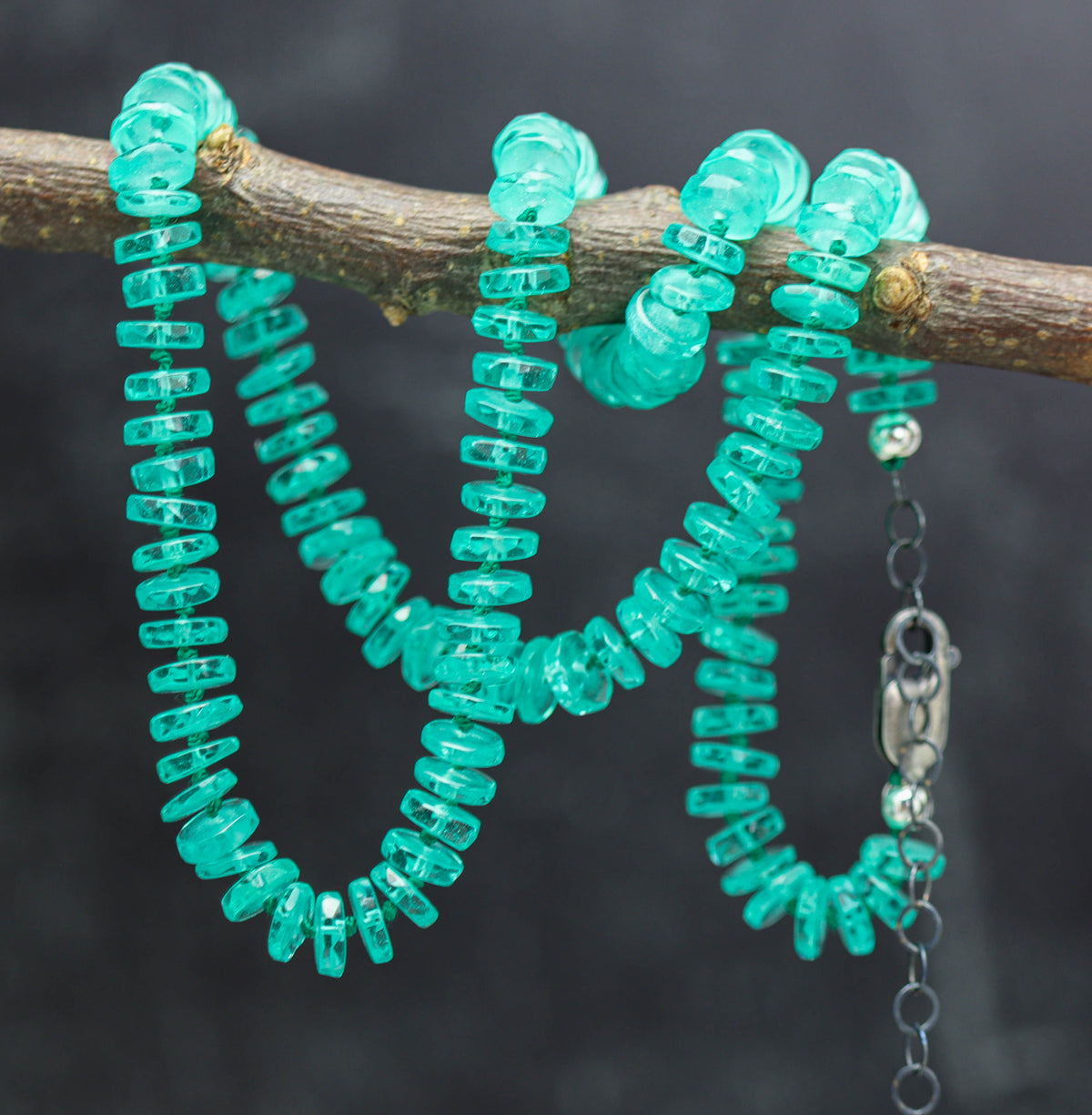 Blue Green Fluorite Hand Knotted Bead Necklace Sterling Silver