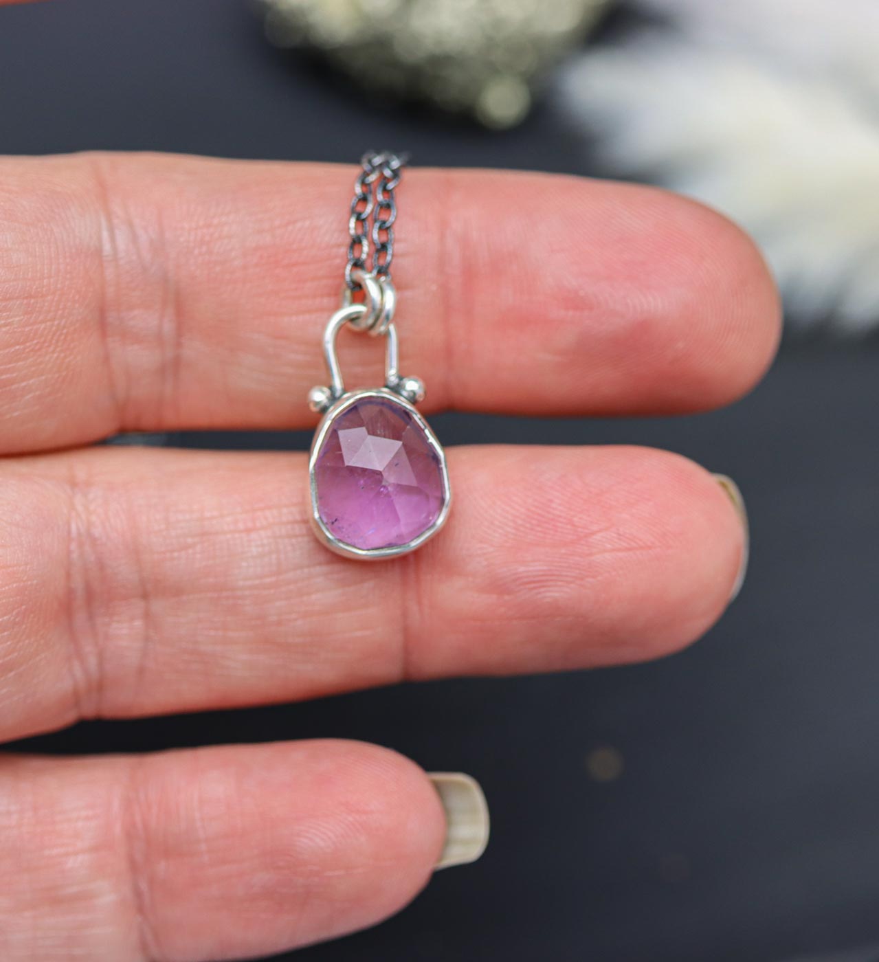 Amethyst Petite Pendant Necklace in Sterling Silver