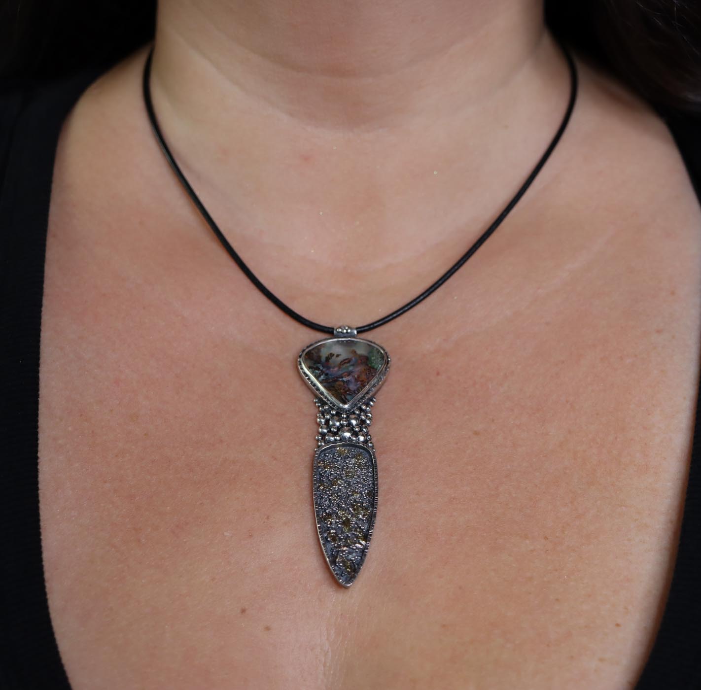 The Goddess Pendant #1 Confetti Chrysocolla Necklace Sterling Silver and 22k Gold