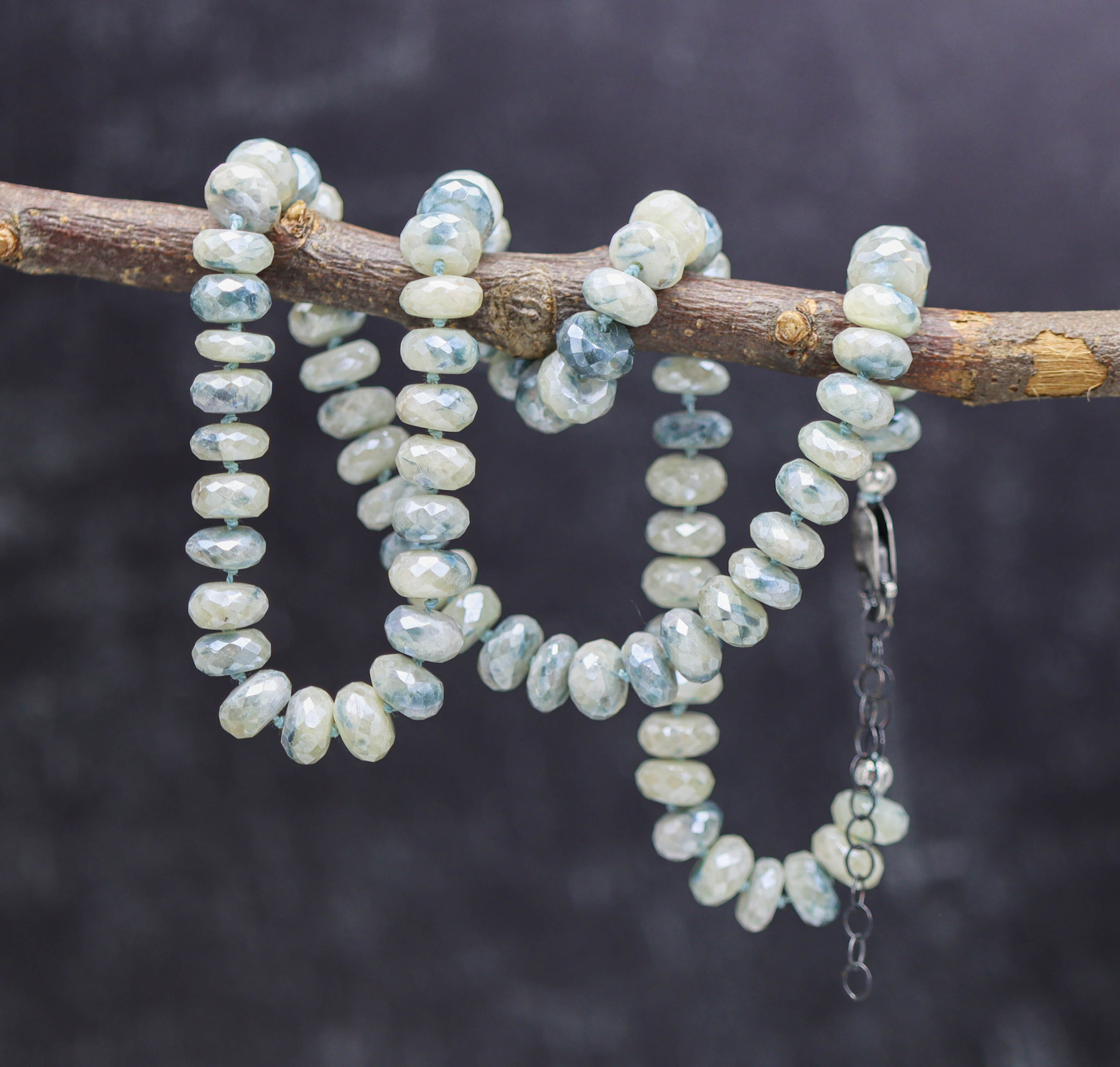 Silverite Sapphire Hand Knotted Bead Necklace Sterling Silver