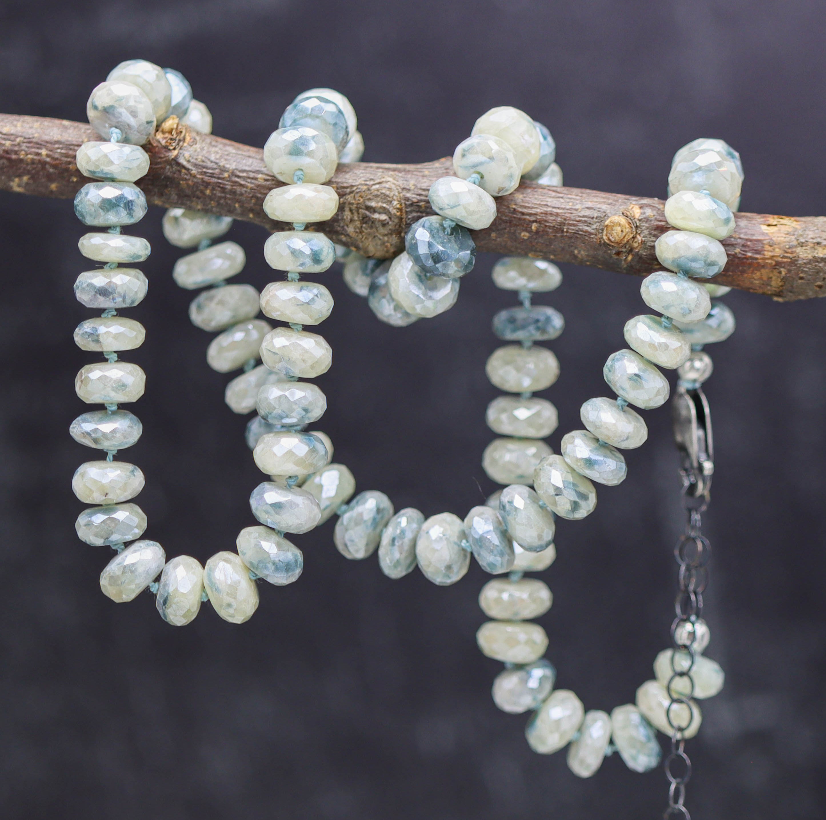 Silverite Sapphire Hand Knotted Bead Necklace Sterling Silver