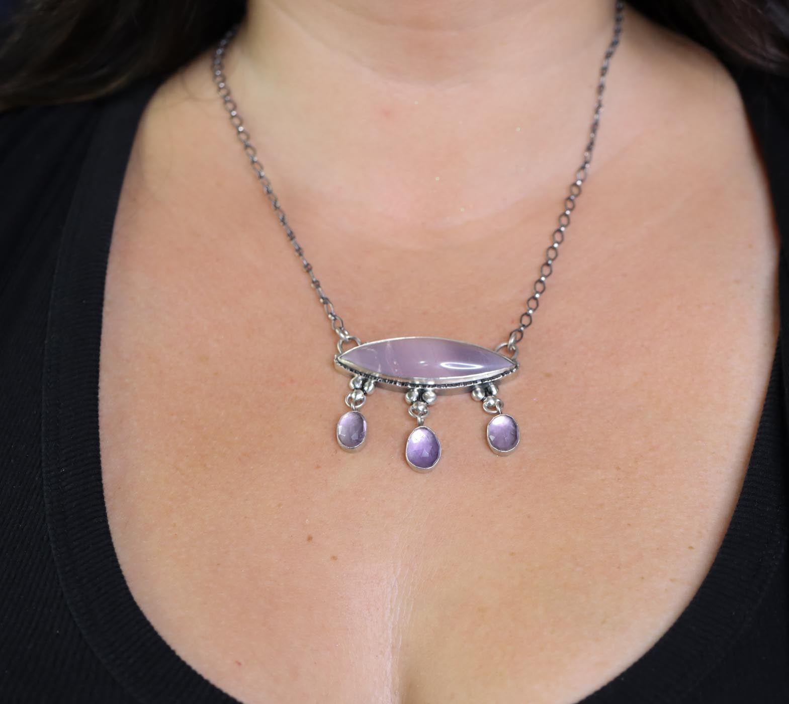 Hyacinth Jasper and Amethyst Dangle Necklace Sterling Silver