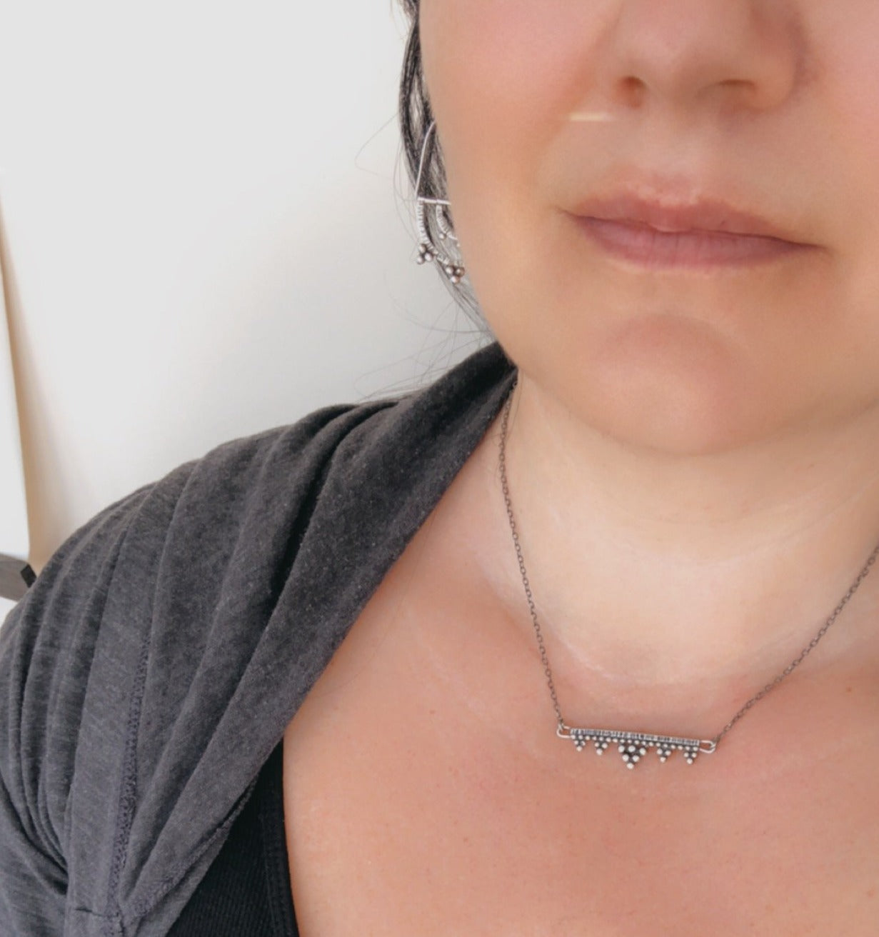 Straight Bar Granulation Necklace Sterling Silver and Fine Silver Made to Order