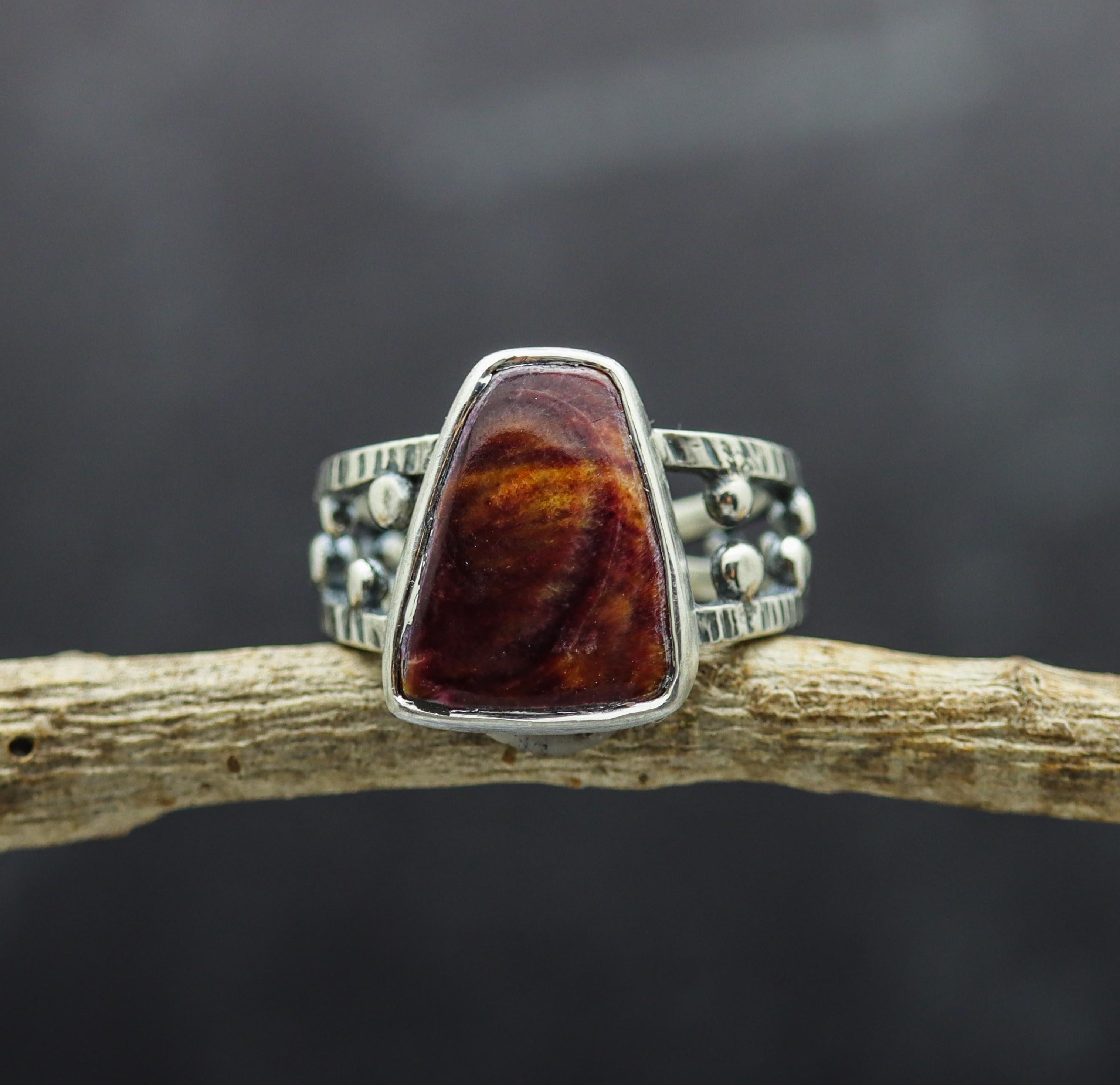 Purple and Orange Spiny Oyster Ring Sterling Silver