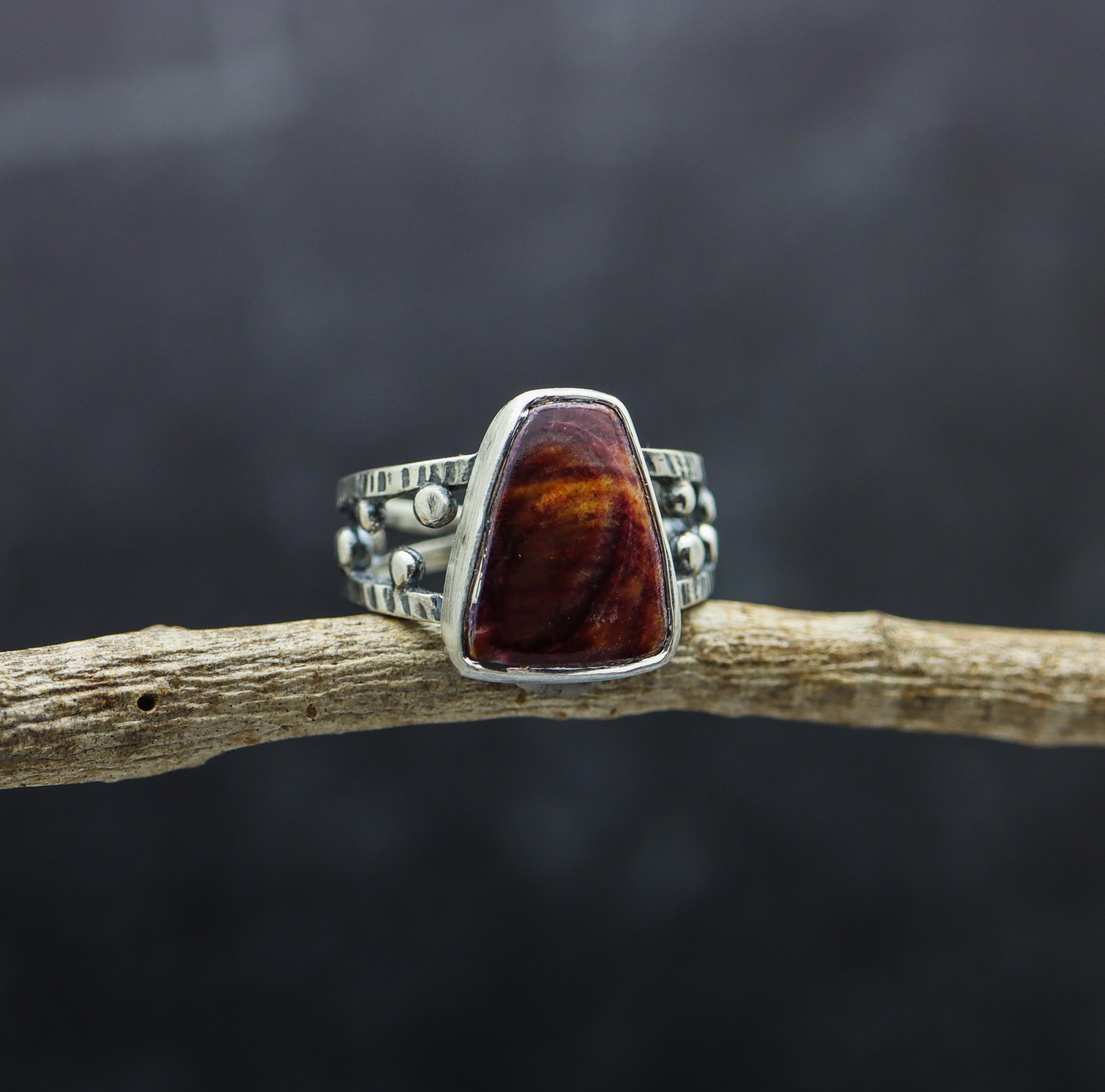 Purple and Orange Spiny Oyster Ring Sterling Silver