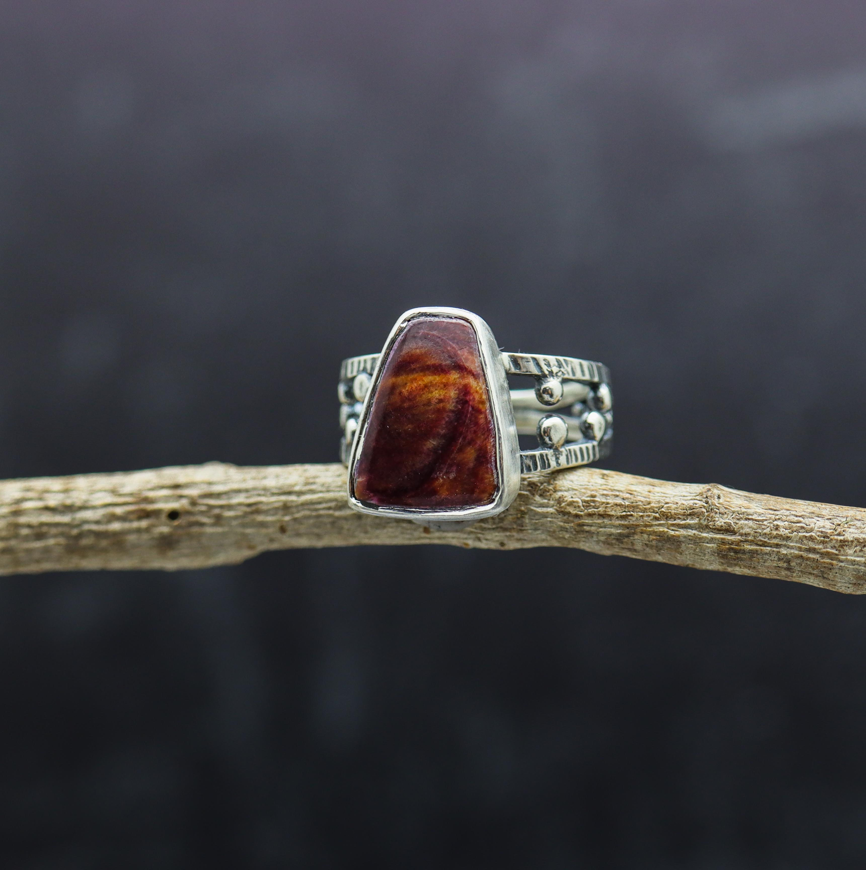 Purple and Orange Spiny Oyster Ring Sterling Silver