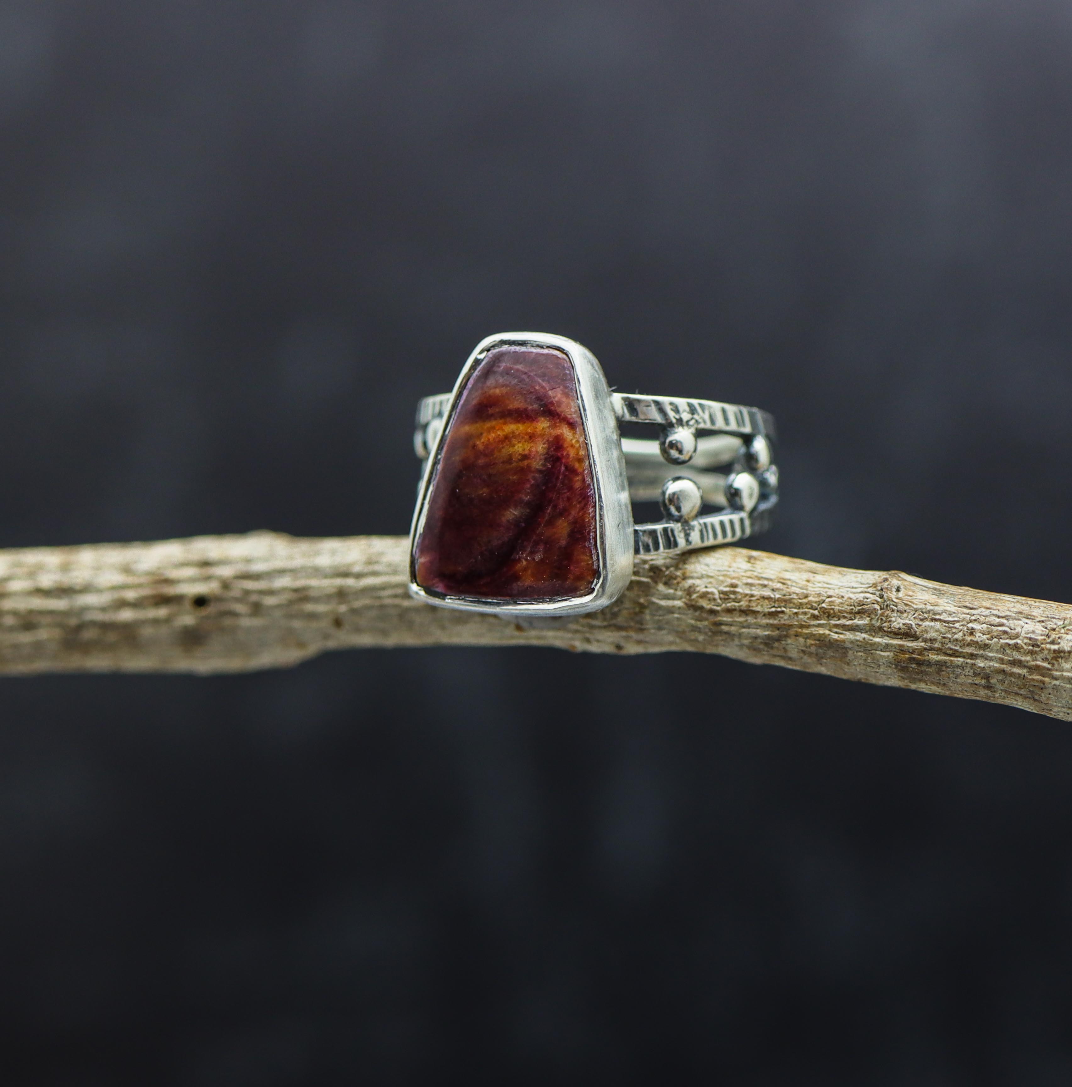 Purple and Orange Spiny Oyster Ring Sterling Silver