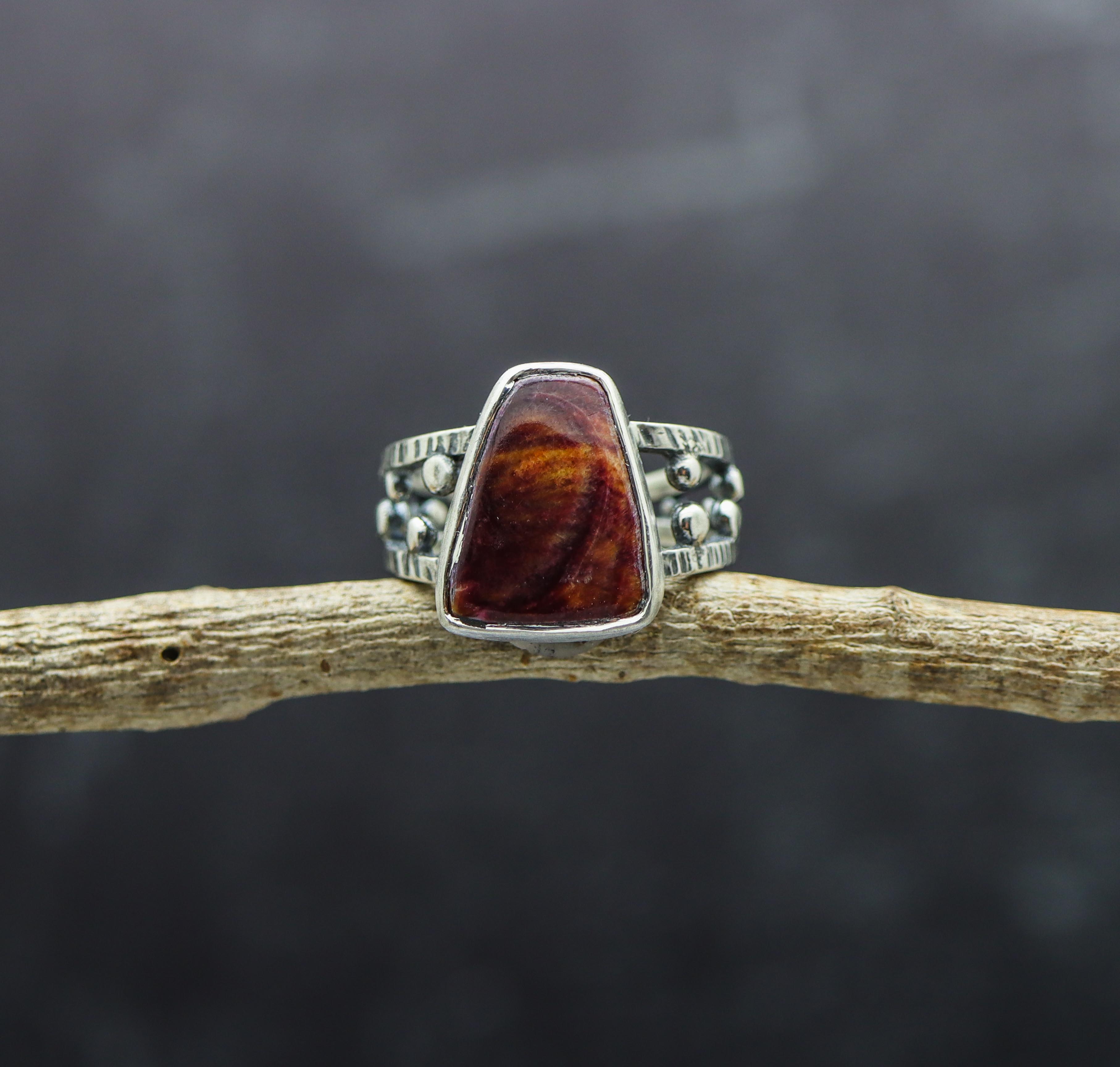 Purple and Orange Spiny Oyster Ring Sterling Silver