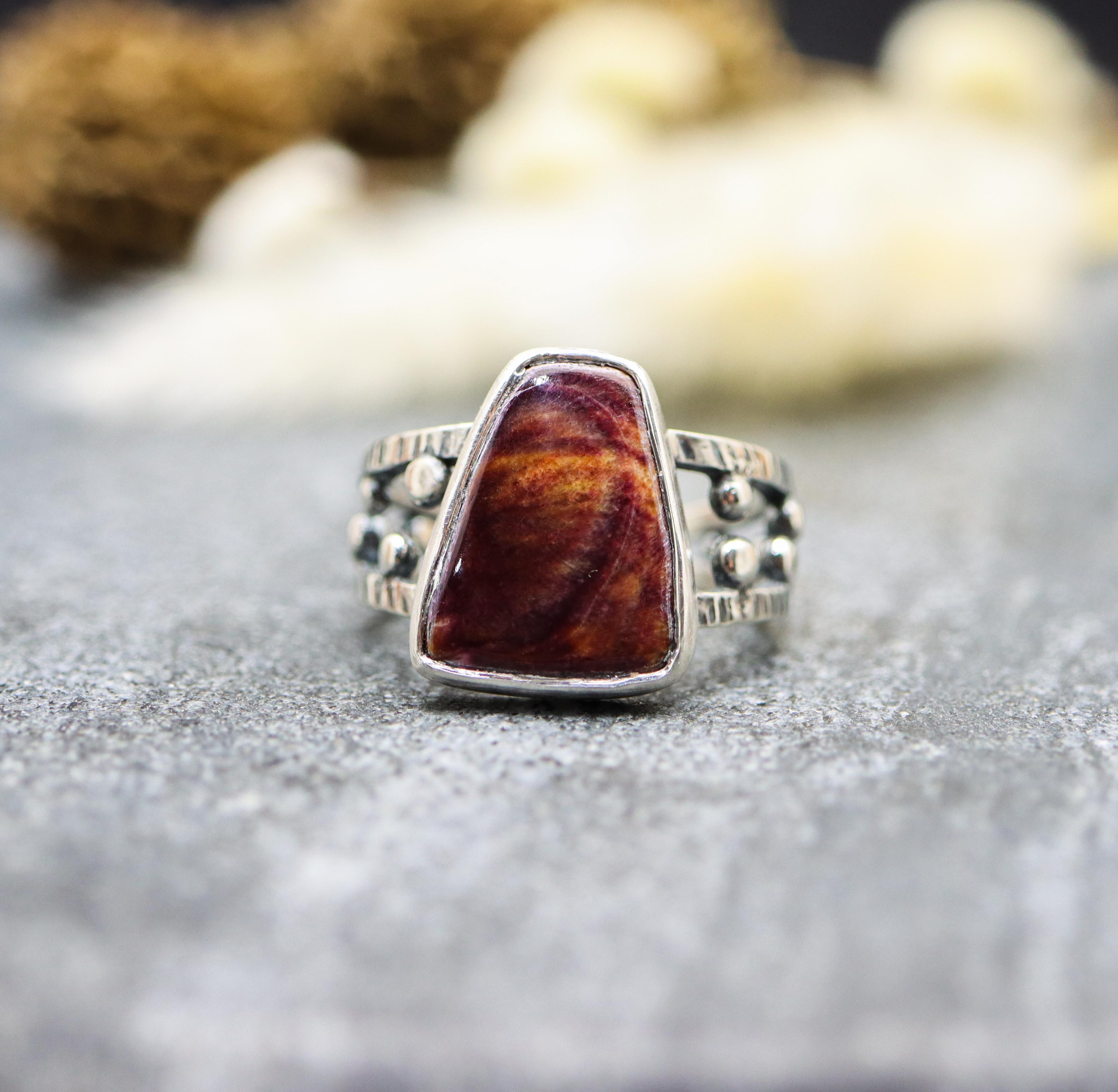 Purple and Orange Spiny Oyster Ring Sterling Silver