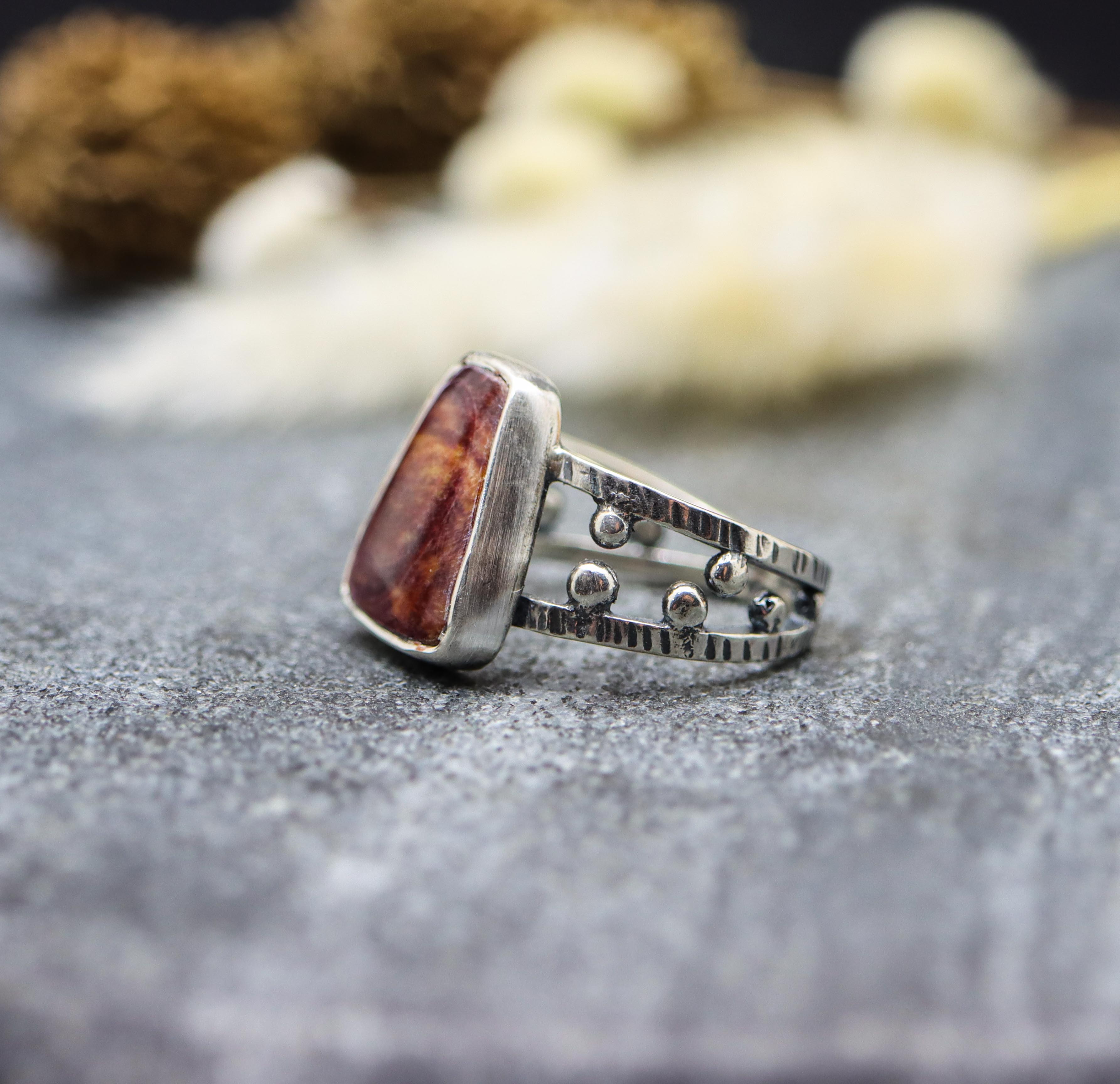 Purple and Orange Spiny Oyster Ring Sterling Silver