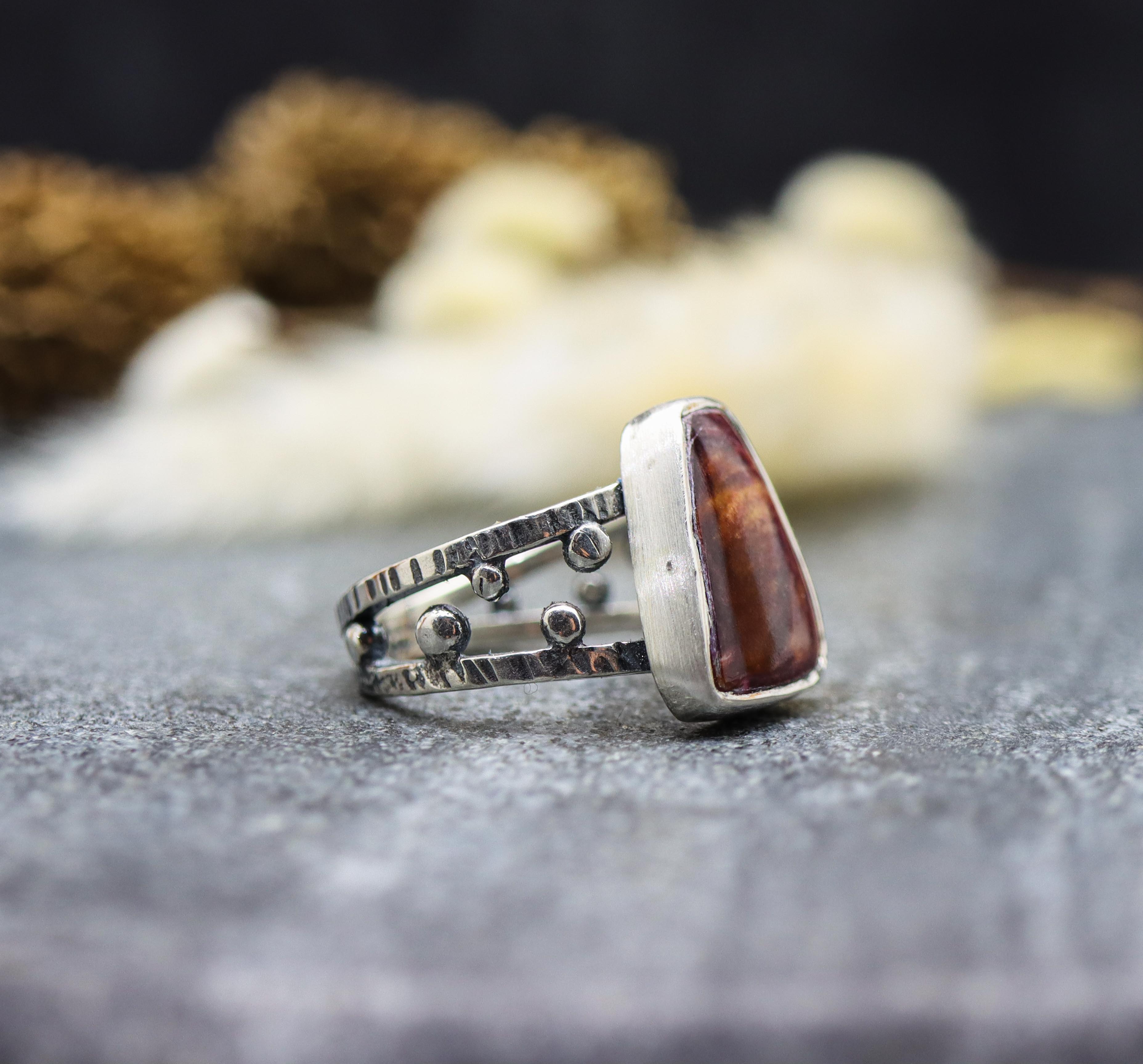 Purple and Orange Spiny Oyster Ring Sterling Silver