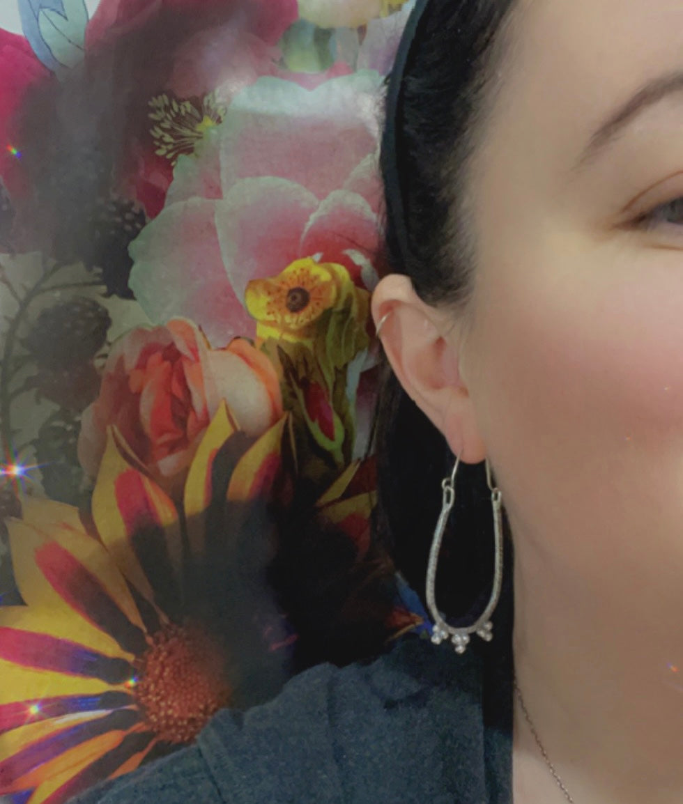 Large Granulated U Hoop Earrings in Sterling Silver Made To Order