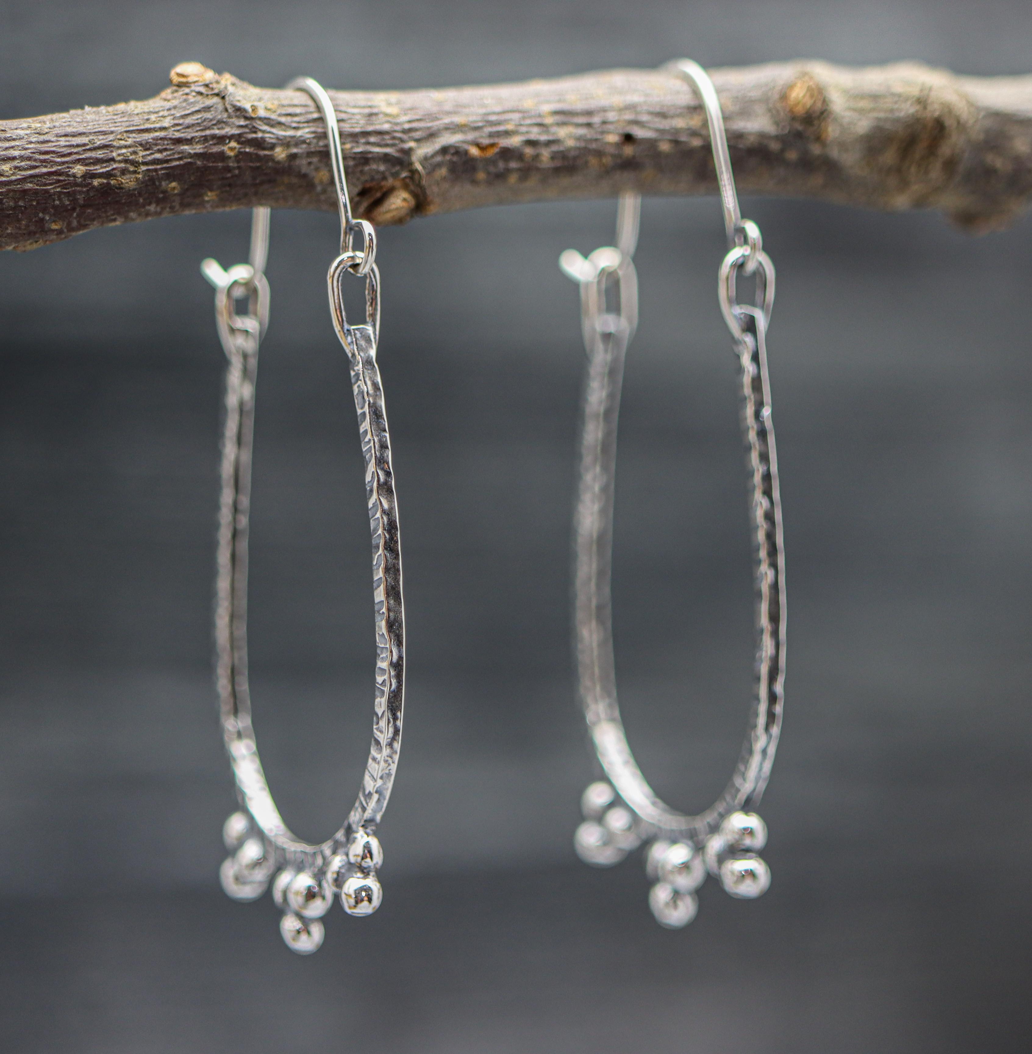 Large Granulated U Hoop Earrings in Sterling Silver Made To Order