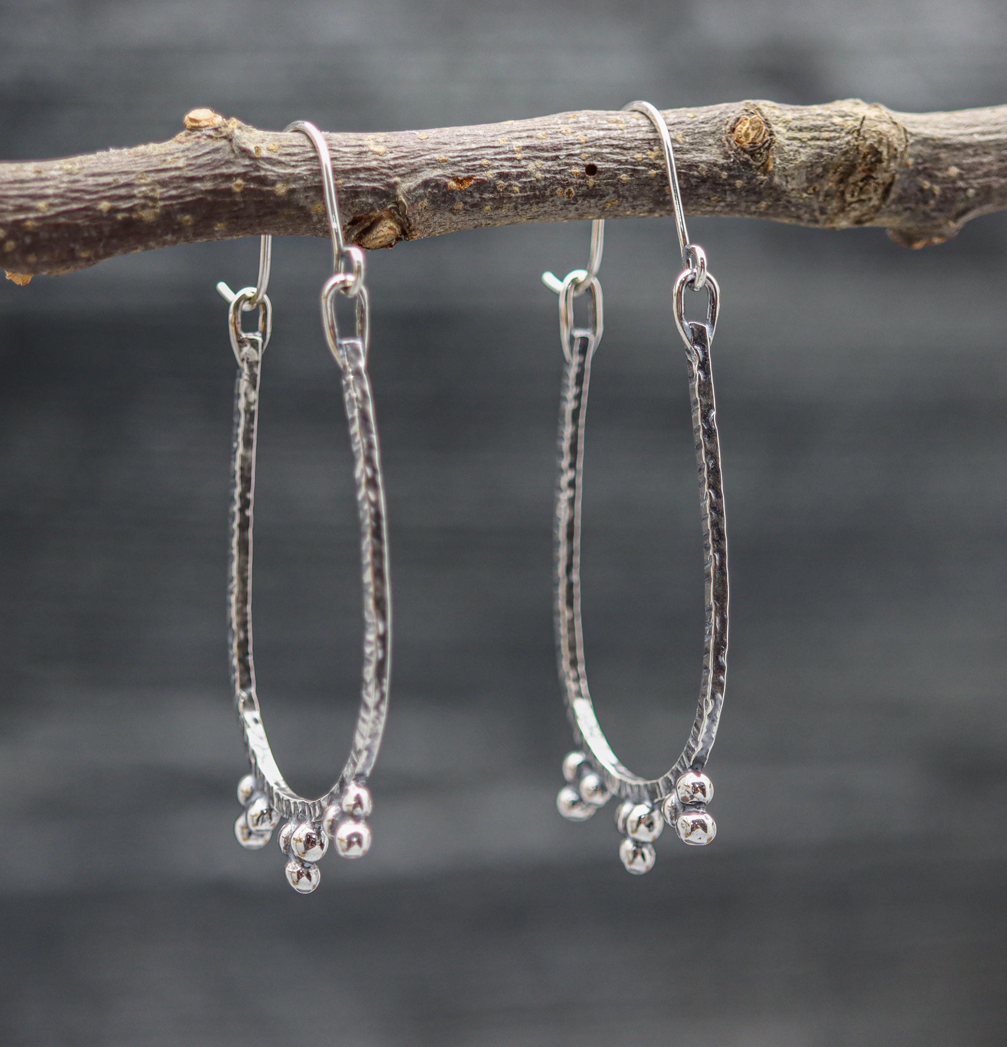 Large Granulated U Hoop Earrings in Sterling Silver Made To Order