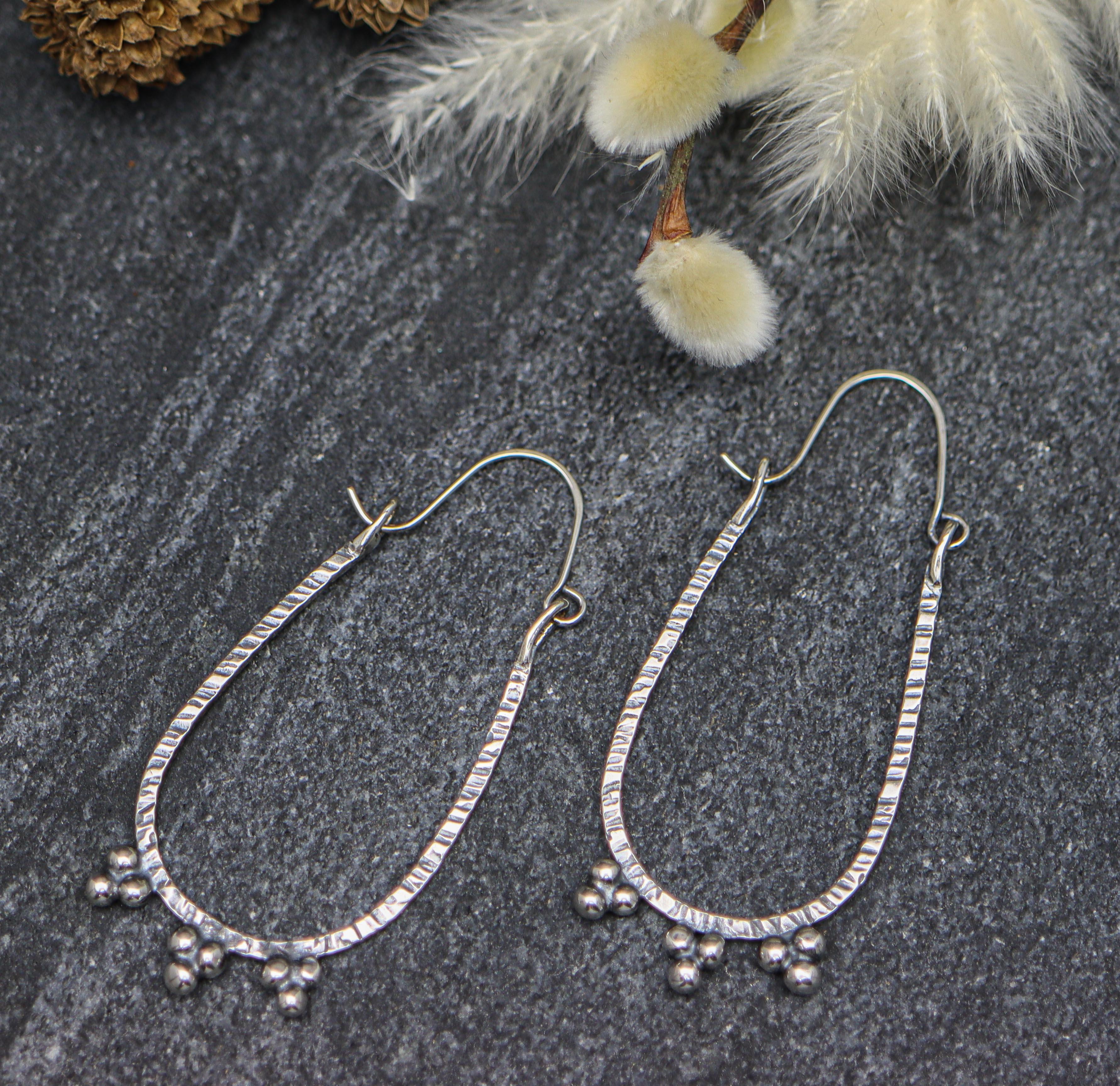 Large Granulated U Hoop Earrings in Sterling Silver Made To Order