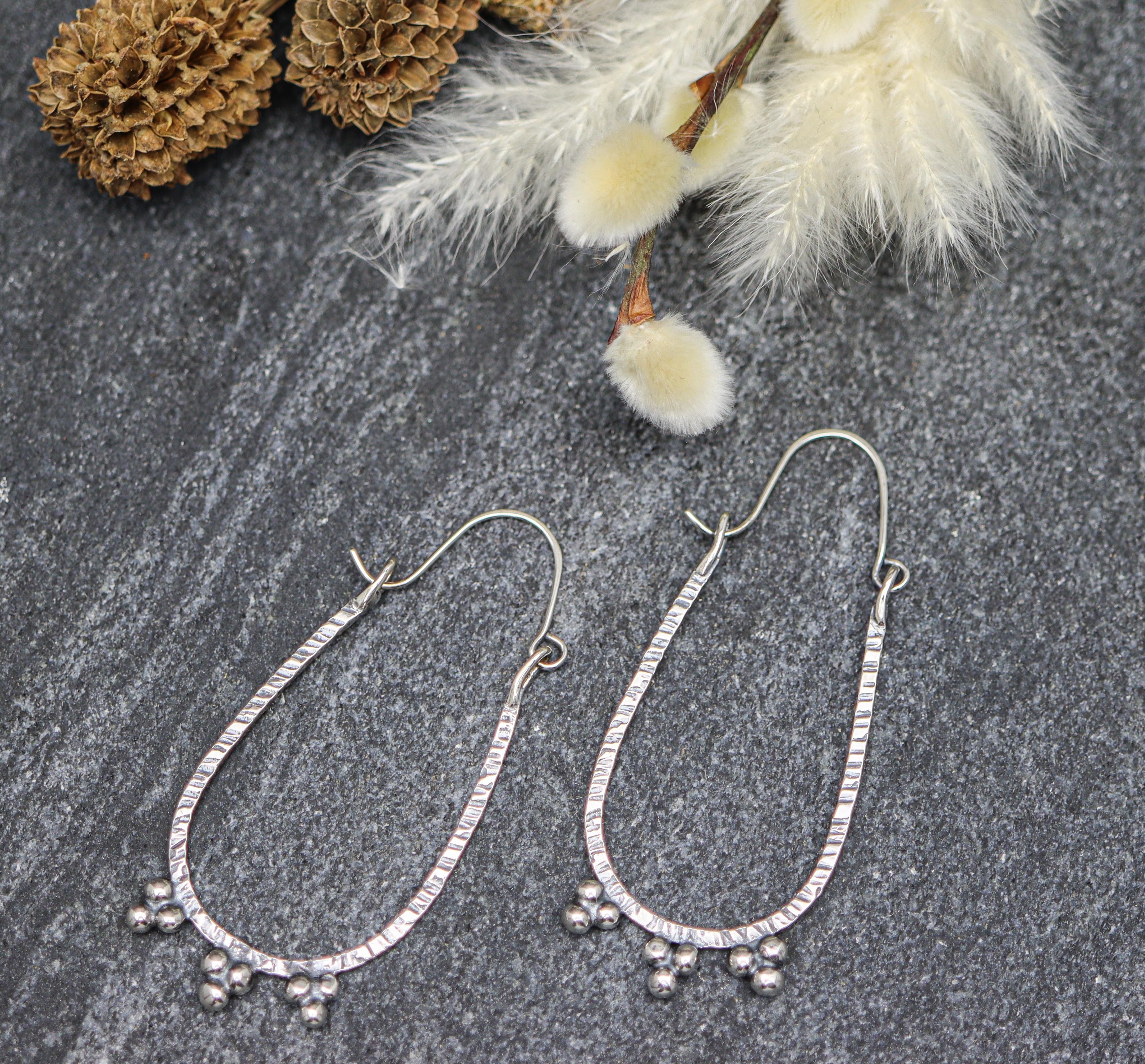 Large Granulated U Hoop Earrings in Sterling Silver Made To Order