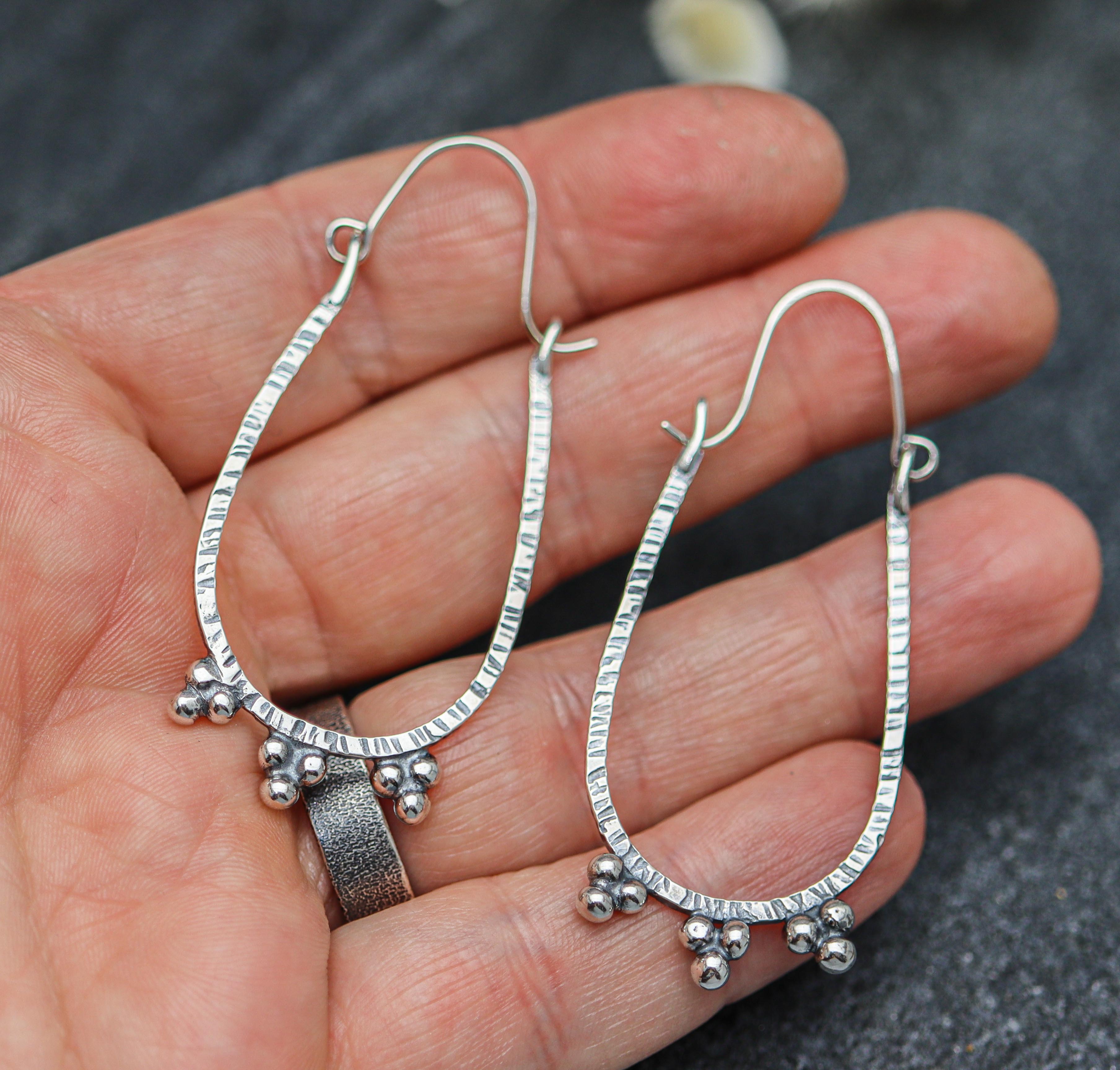 Large Granulated U Hoop Earrings in Sterling Silver Made To Order