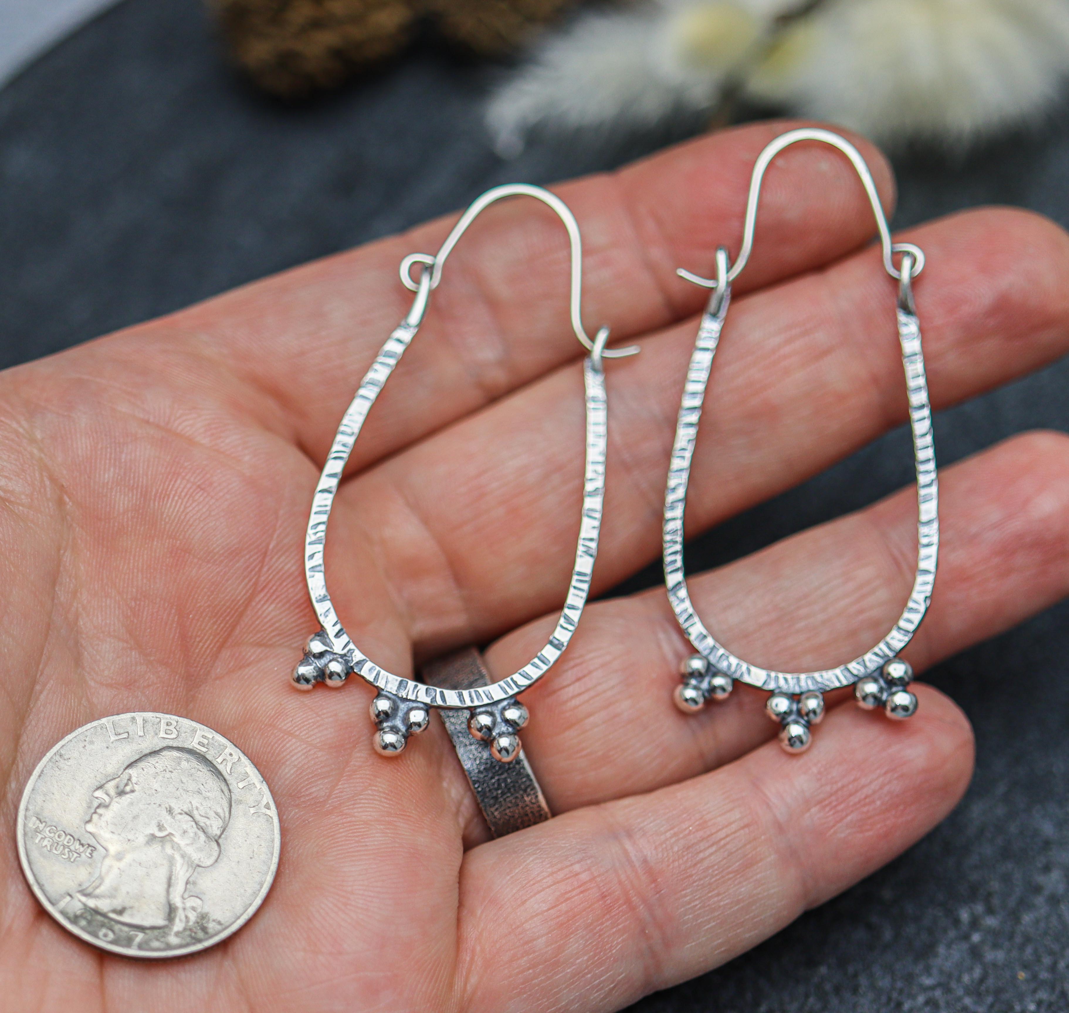 Large Granulated U Hoop Earrings in Sterling Silver Made To Order