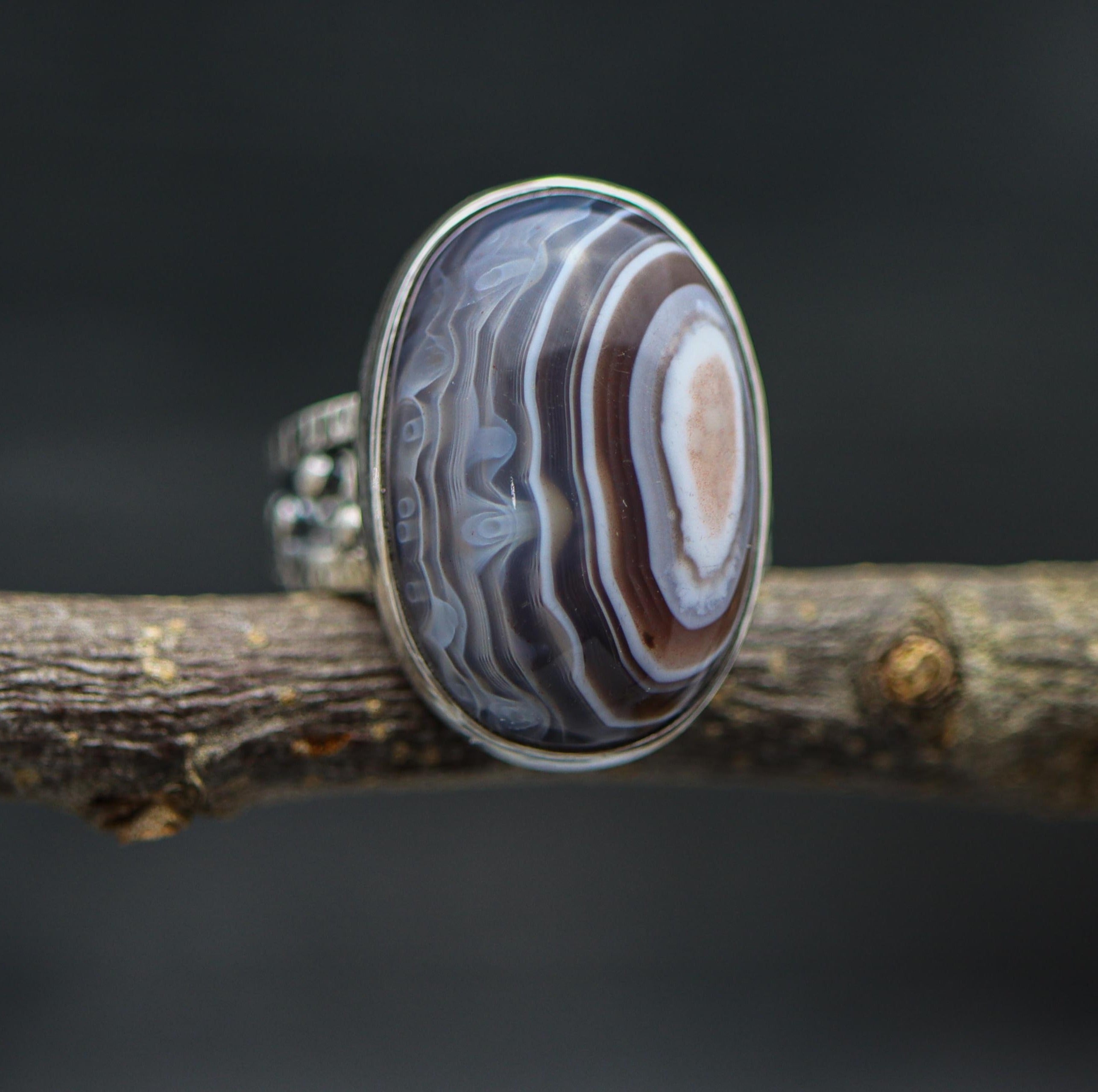 *ON SALE* Botswana Agate Sterling Silver Bubble Band Ring Size 6.75
