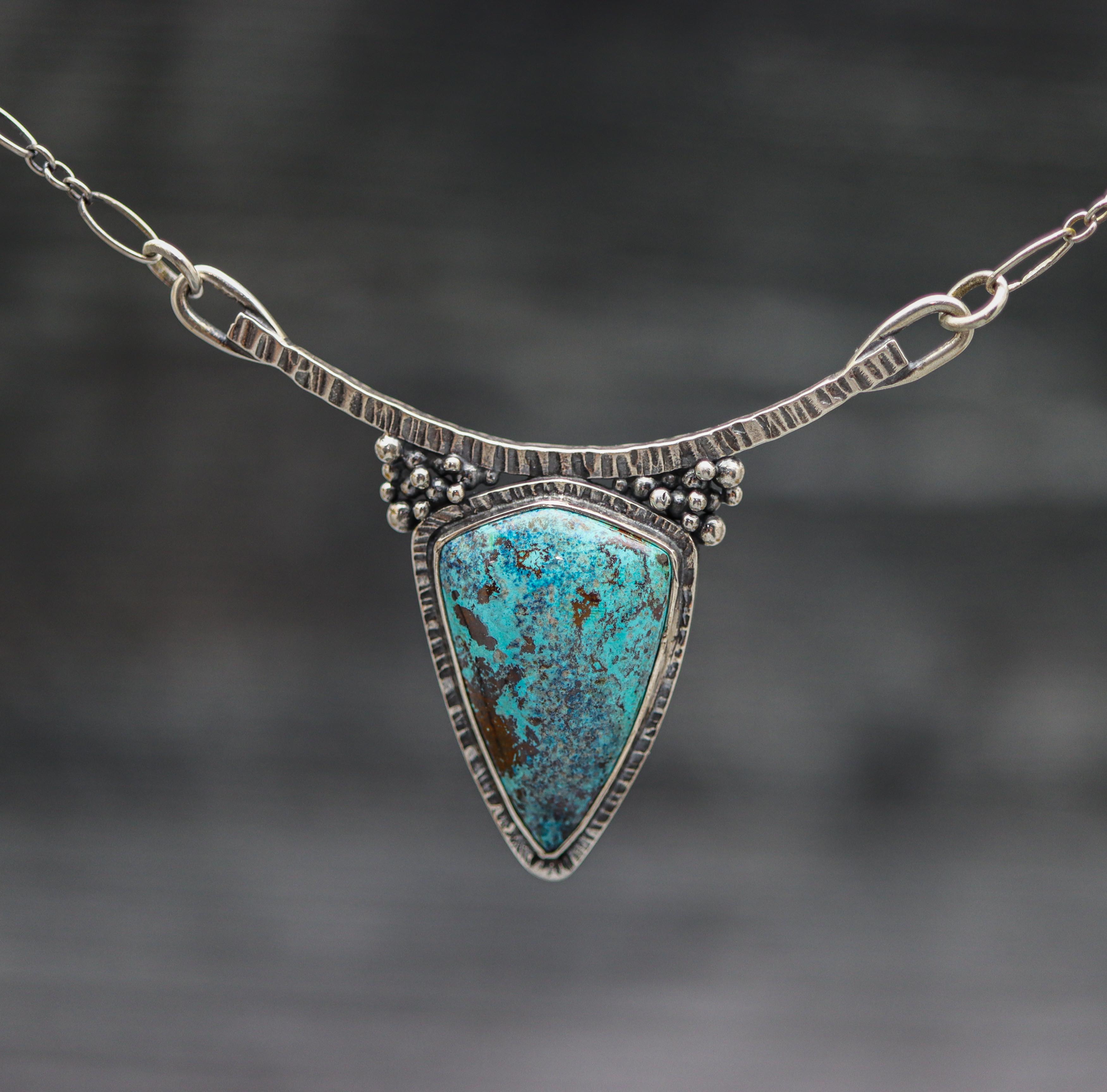 Vivid Blue Shattukite Pendant Sterling Silver Gemstone Necklace