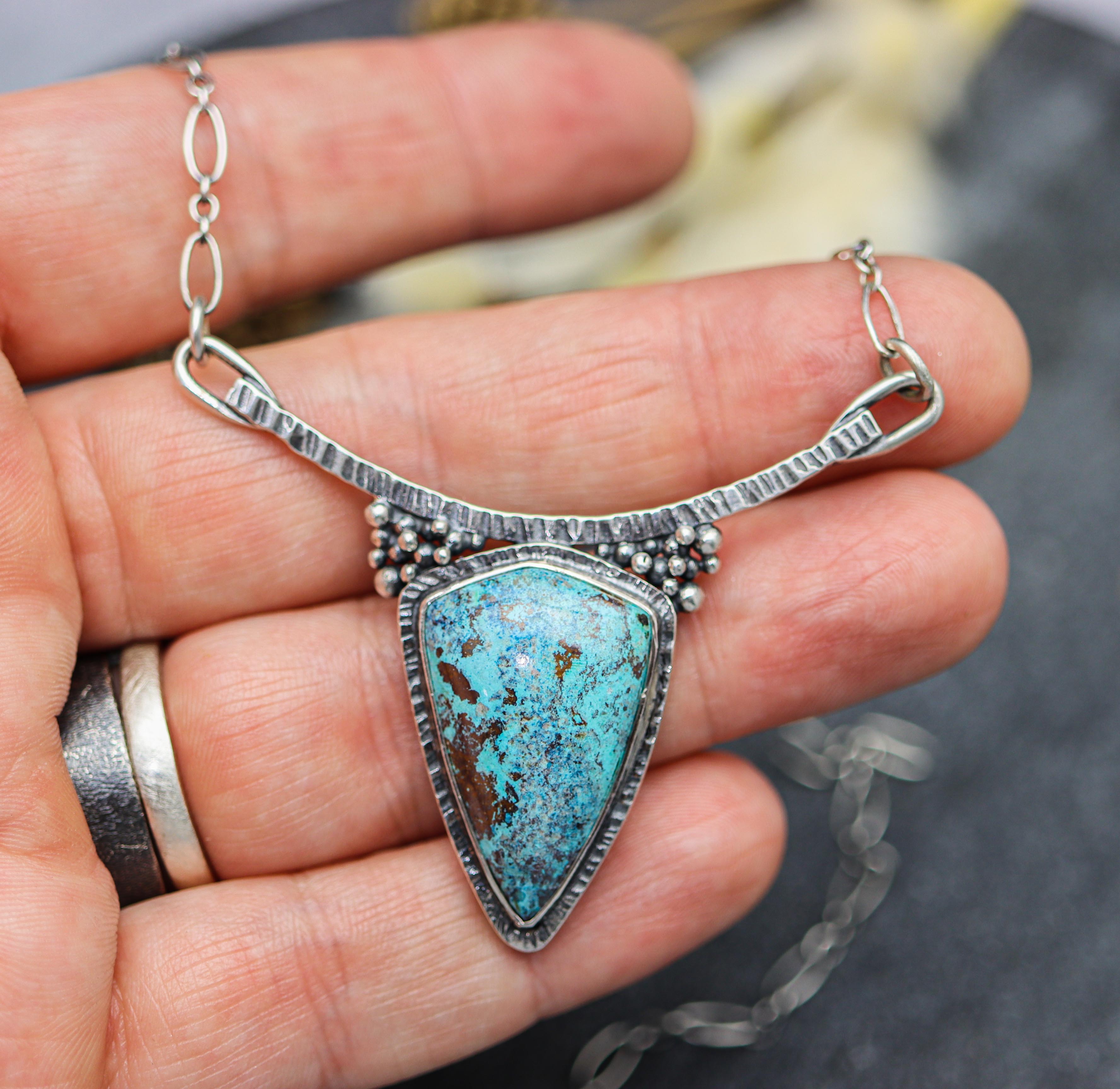 Vivid Blue Shattukite Pendant Sterling Silver Gemstone Necklace