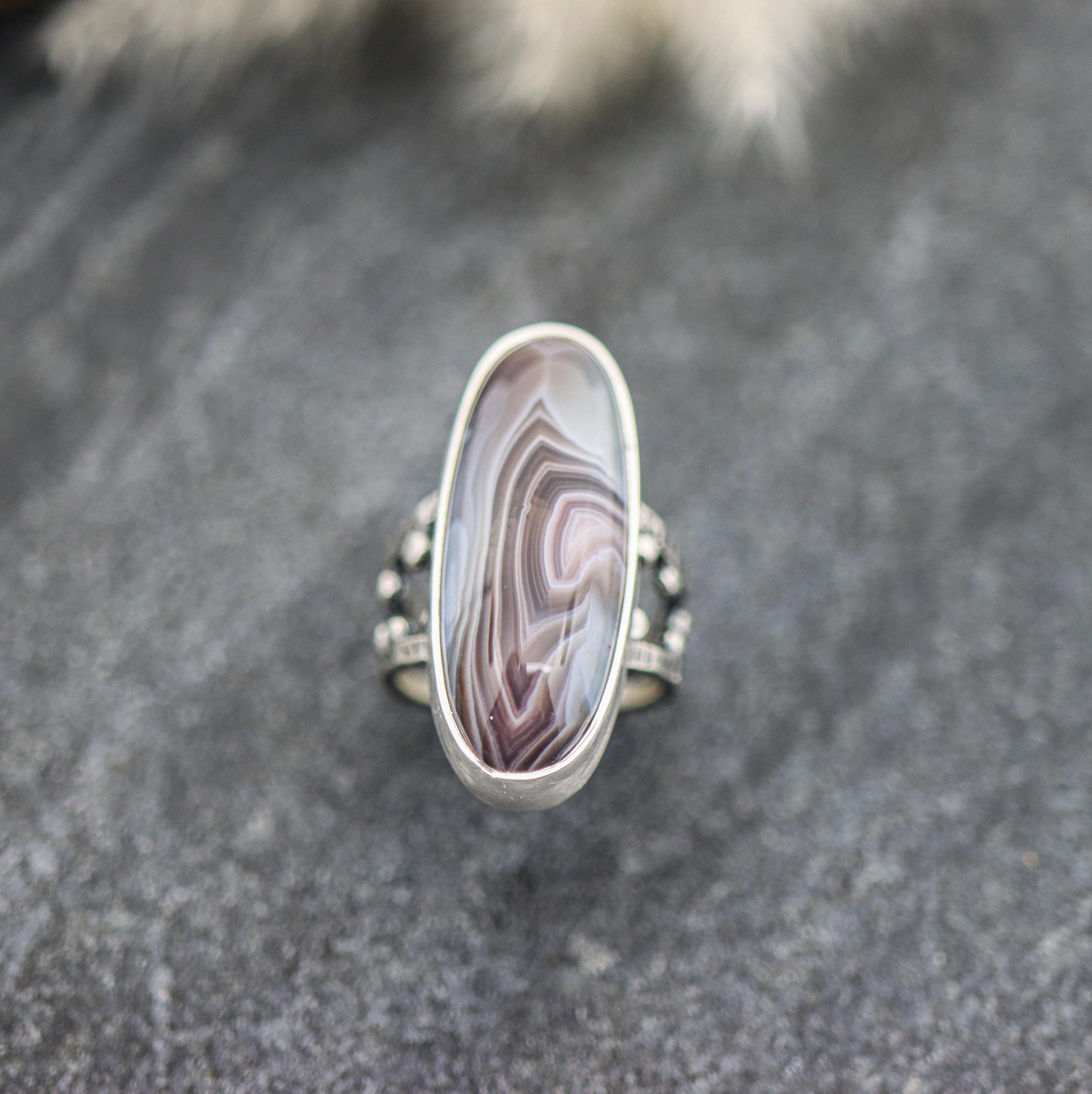 *ON SALE* Botswana Agate Sterling Silver Bubble Band Ring Size 6.5