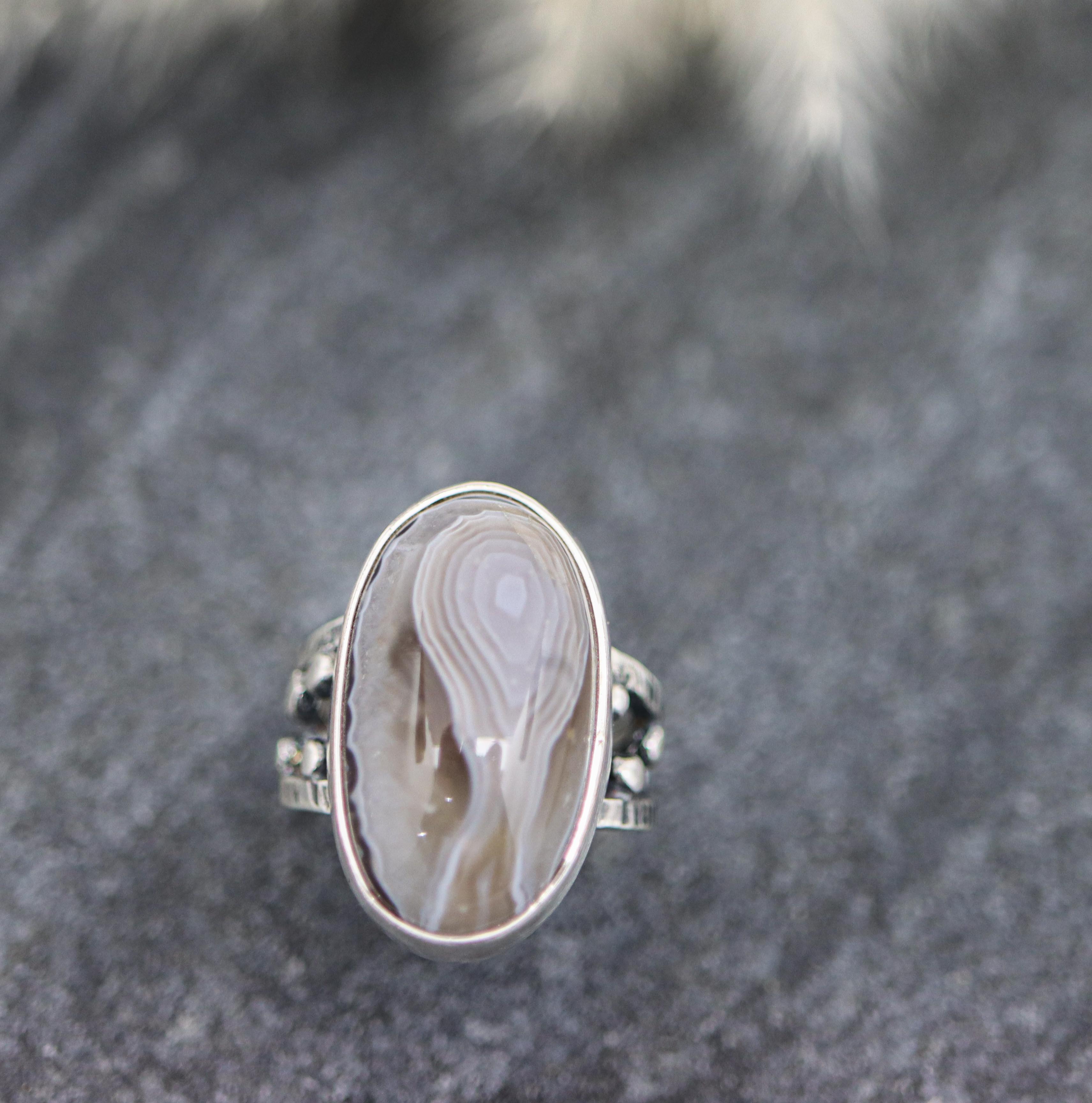 *ON SALE* Botswana Agate Sterling Silver Bubble Band Ring Size 6