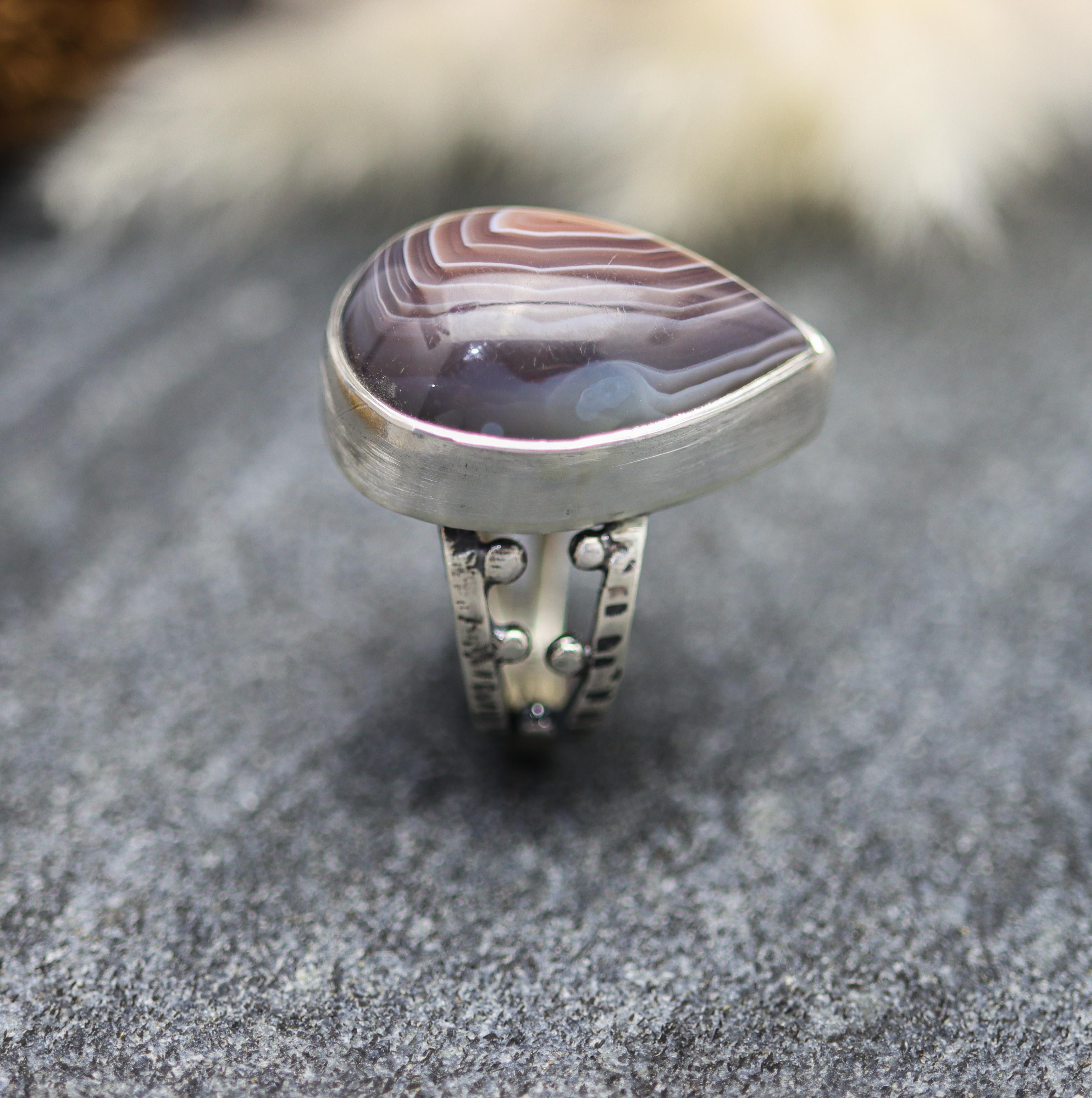 *ON SALE* Botswana Agate Sterling Silver Bubble Band Ring Size 7