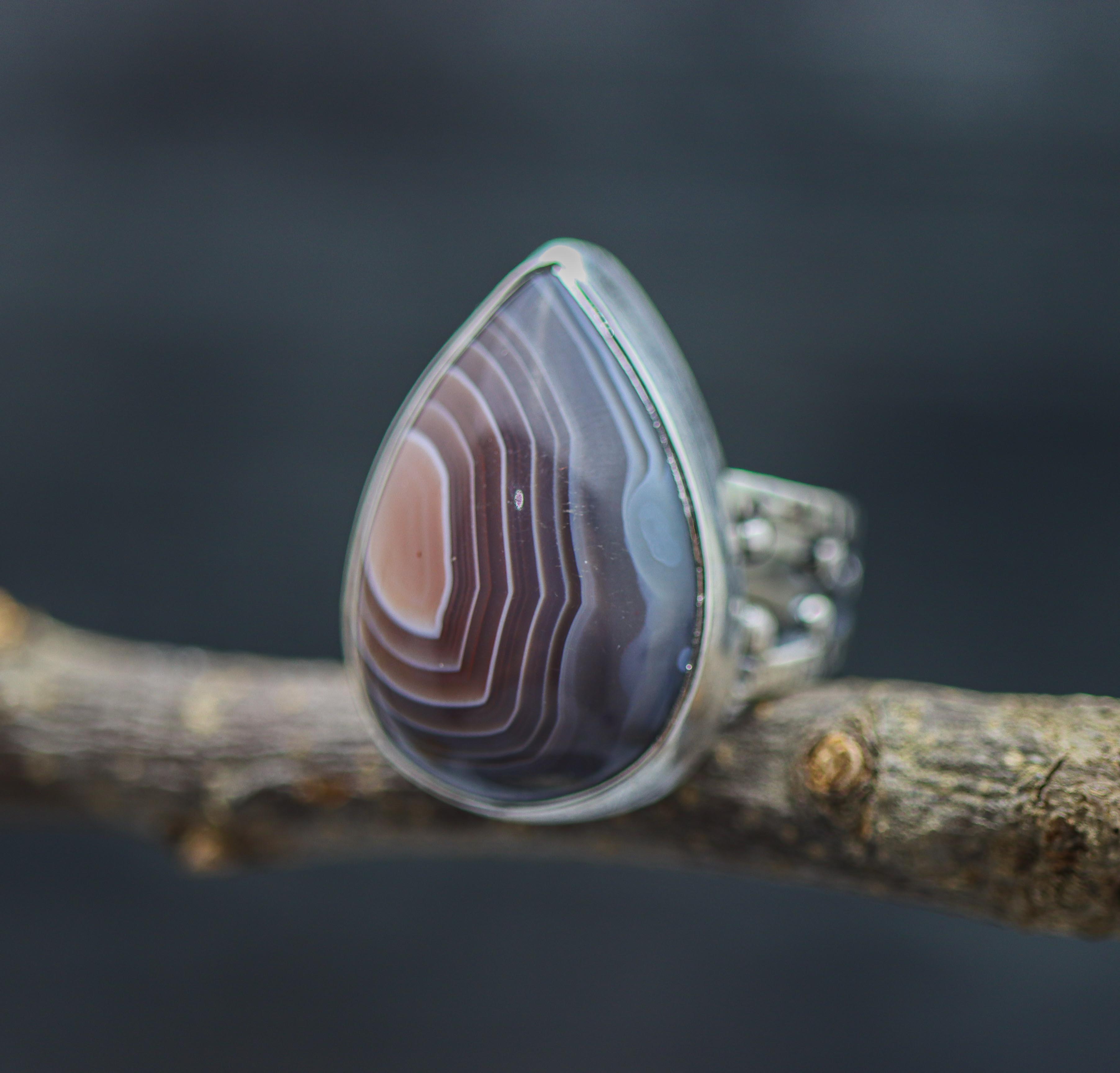 *ON SALE* Botswana Agate Sterling Silver Bubble Band Ring Size 7