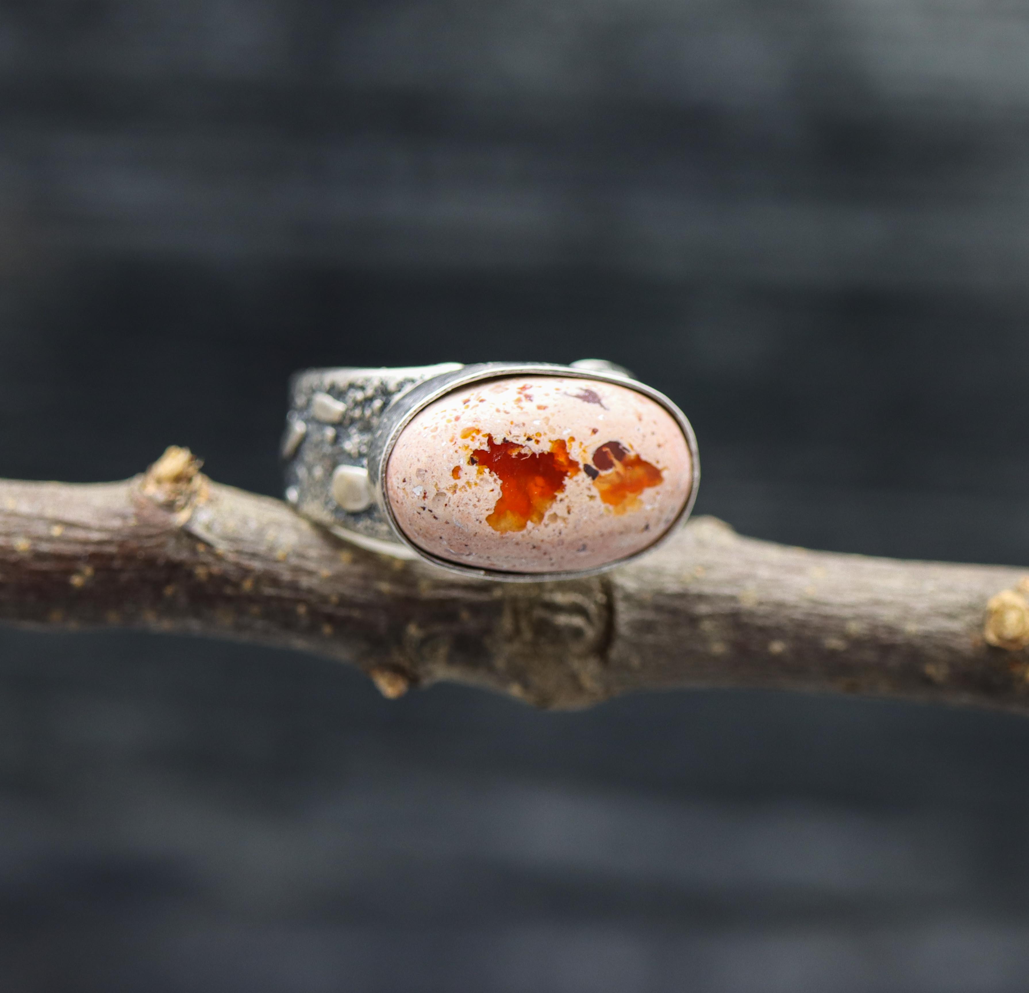 Mexican Fire Opal Sterling Silver Ring Made to Finish