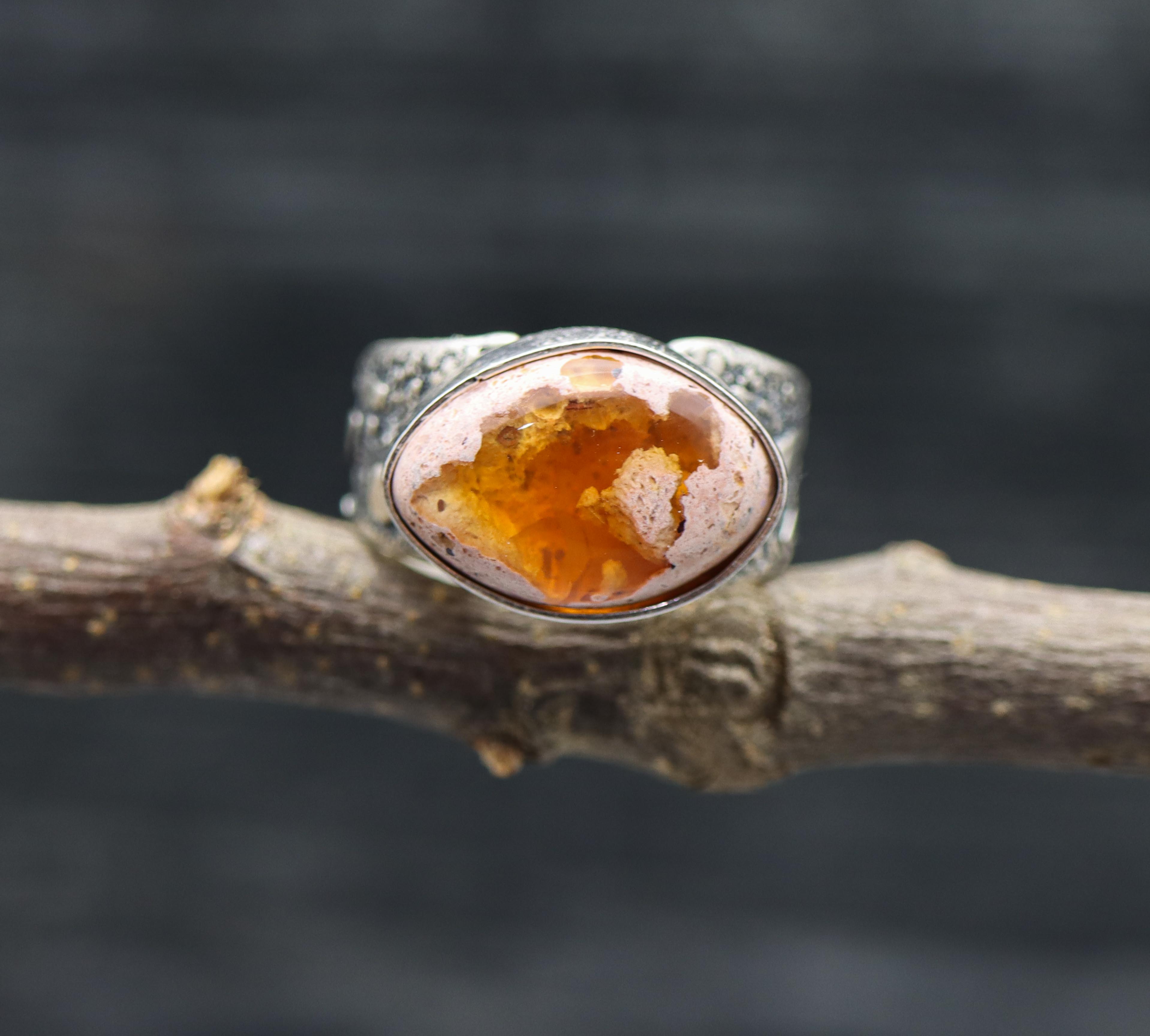 Mexican Fire Opal Sterling Silver Ring Made to Finish