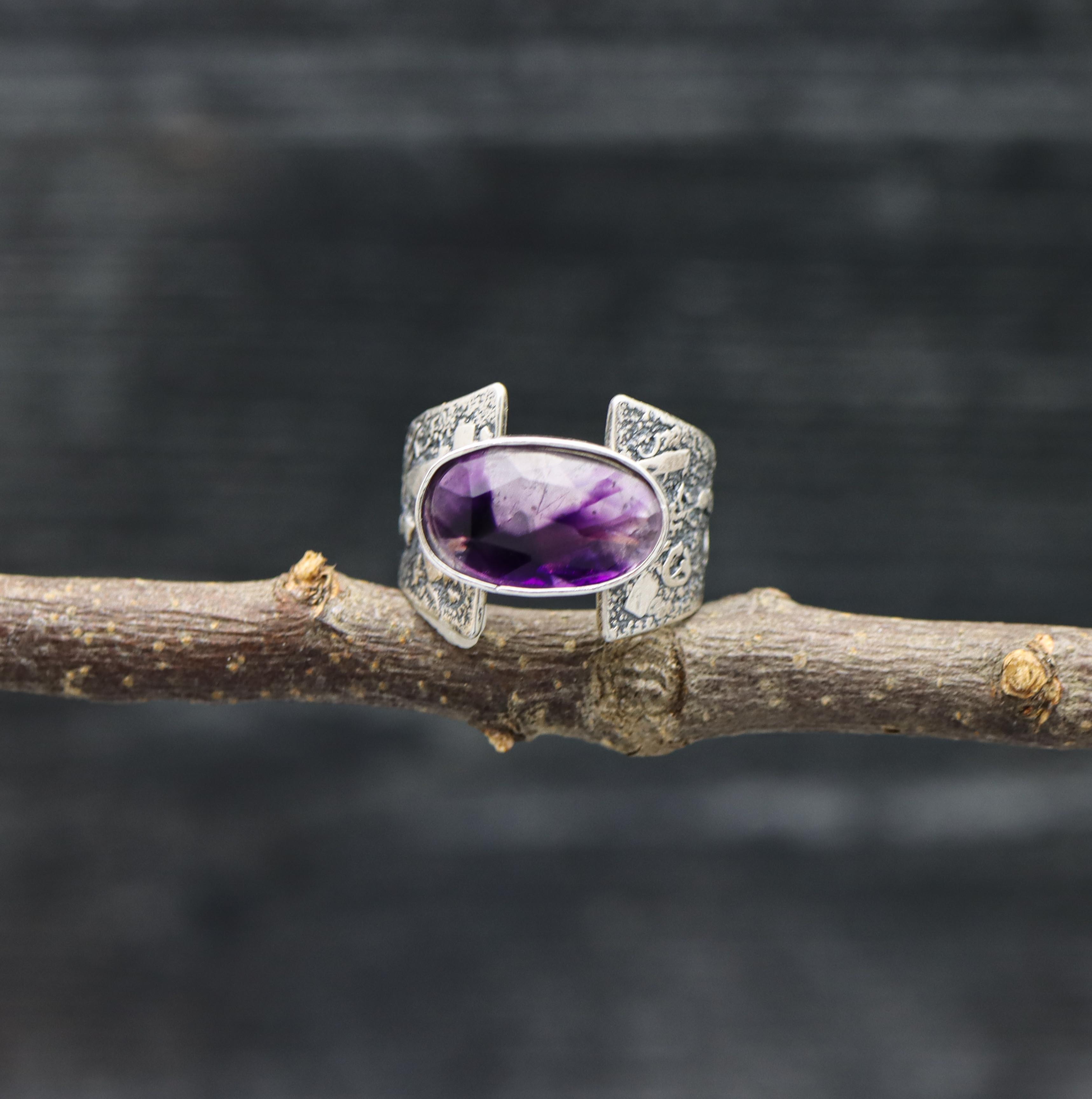 Trapiche Amethyst Sterling Silver Ring Made to Finish