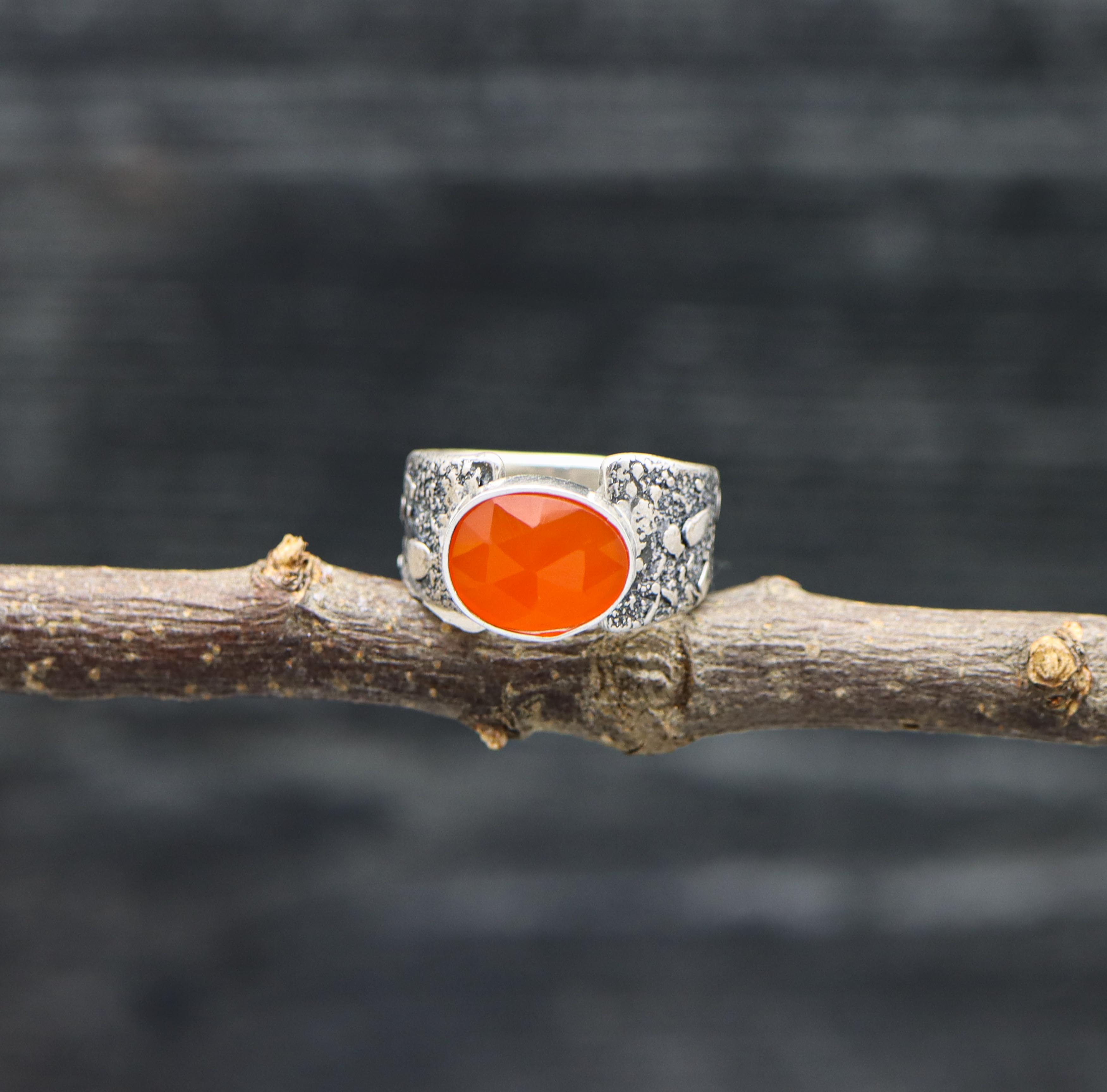 Orange Carnelian Sterling Silver Ring Made to Finish