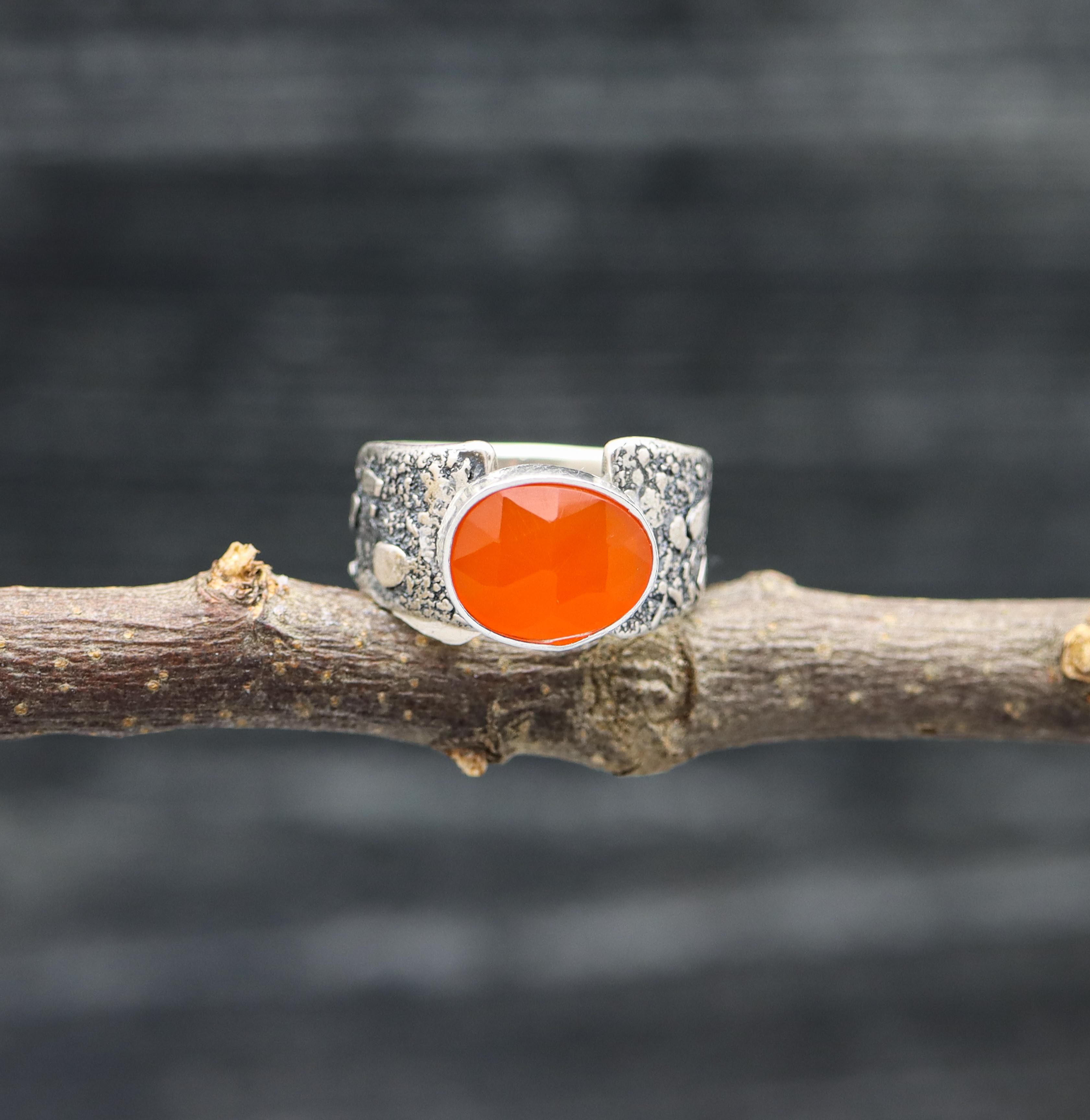 Orange Carnelian Sterling Silver Ring Made to Finish