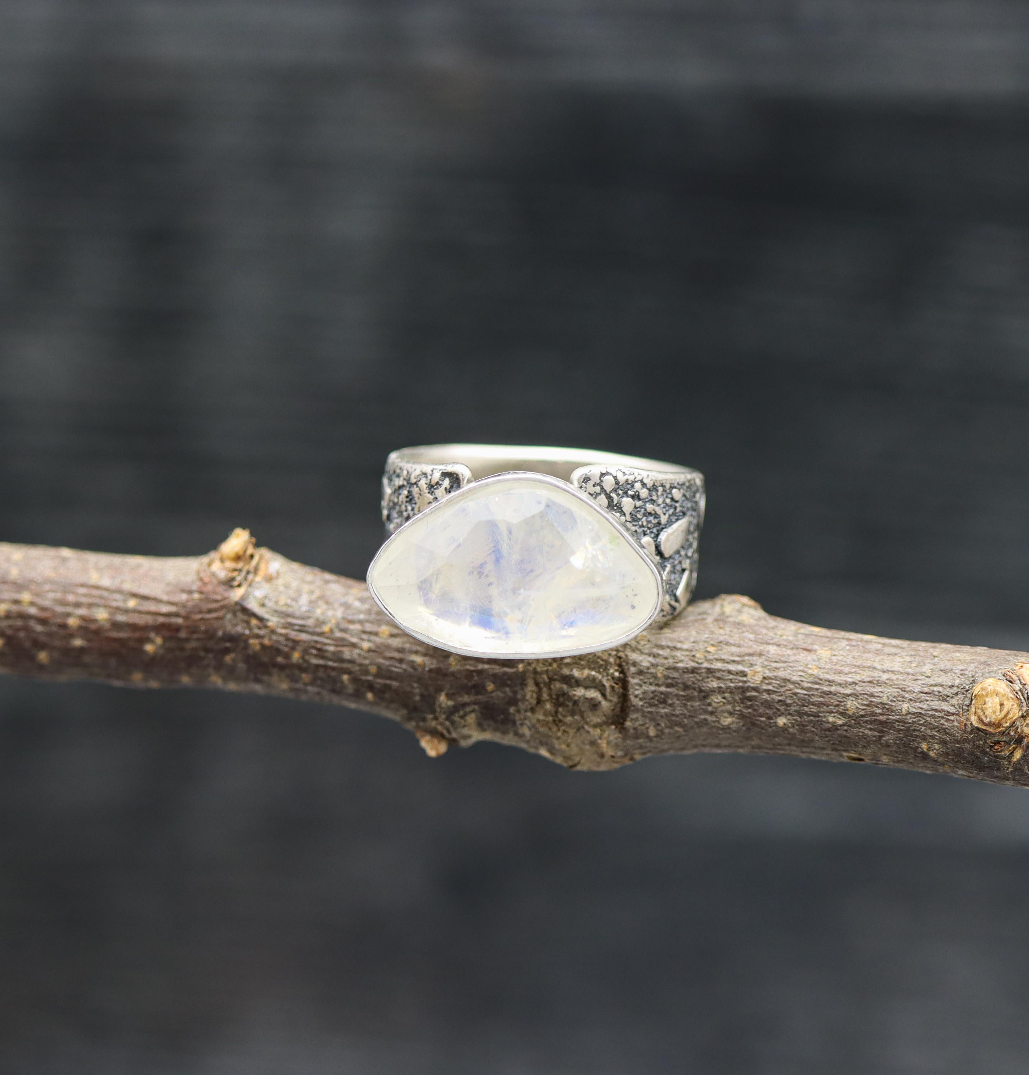 Rainbow Moonstone Sterling Silver Ring Made to Finish