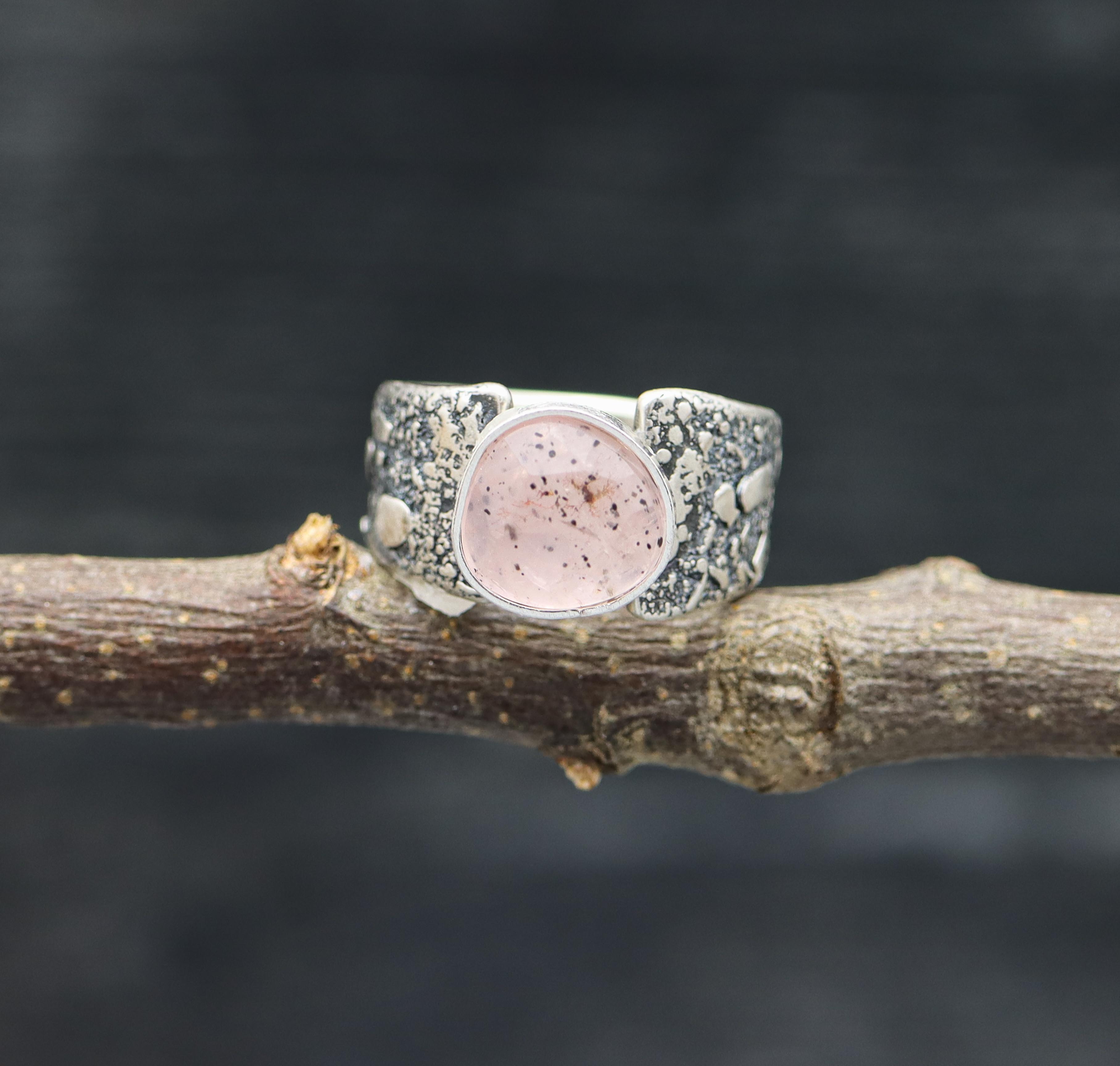 Rose Quartz with Inclusions Sterling Silver Made to Finish Ring