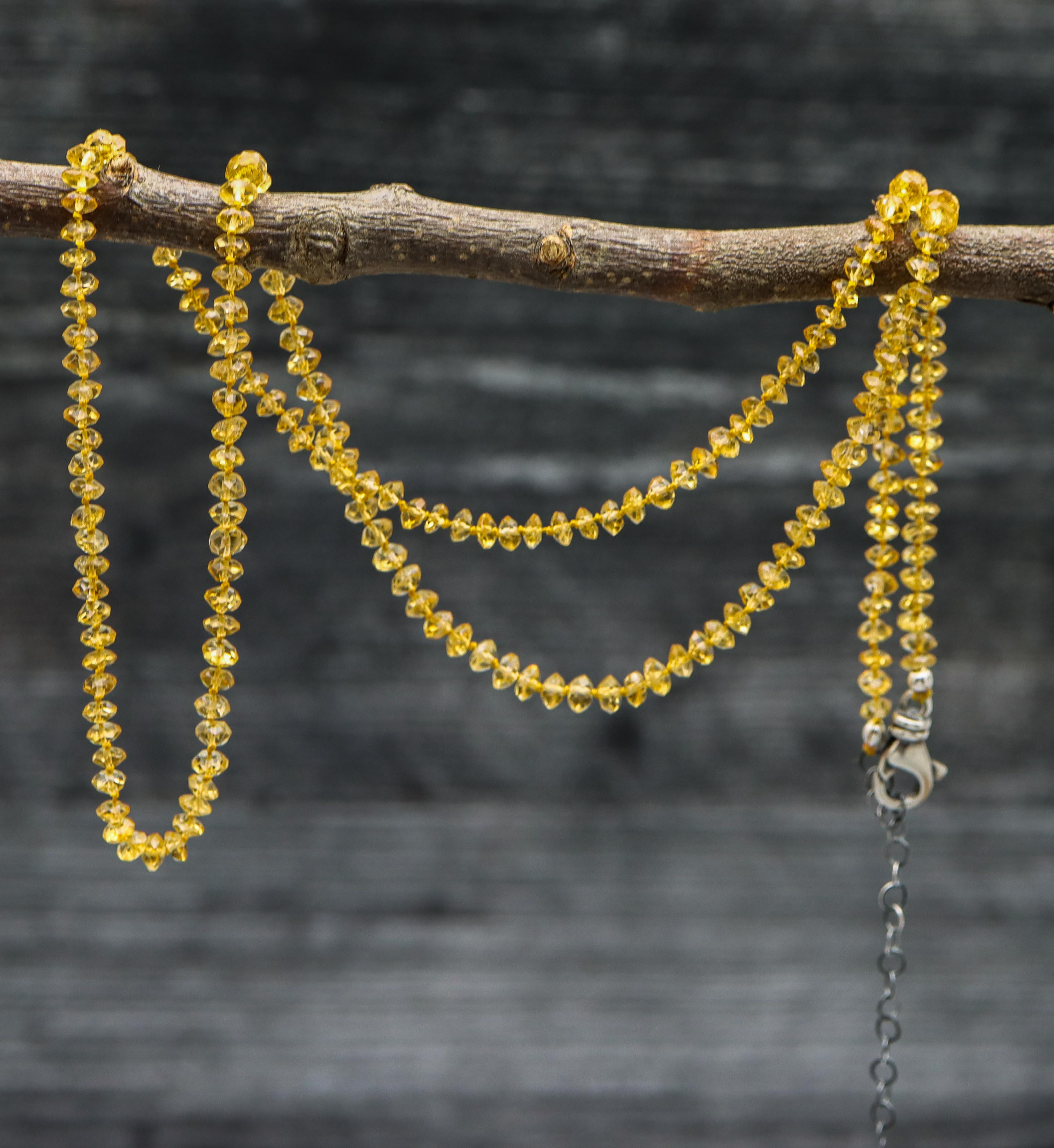 Sunny Yellow Citrine Hand Knotted Bead Necklace Sterling Silver