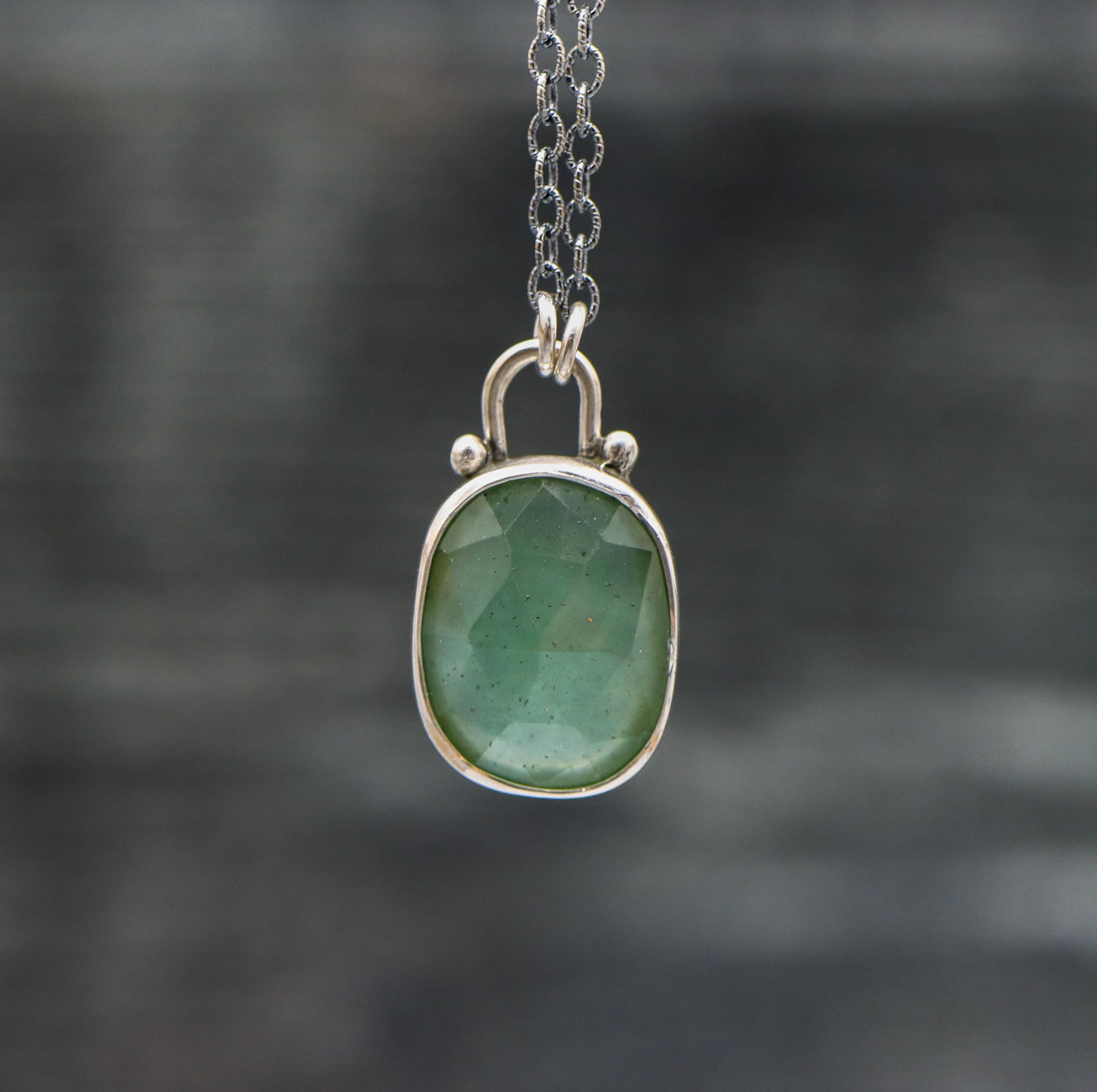 Green Serpentine Petite Pendant Necklace in Sterling Silver