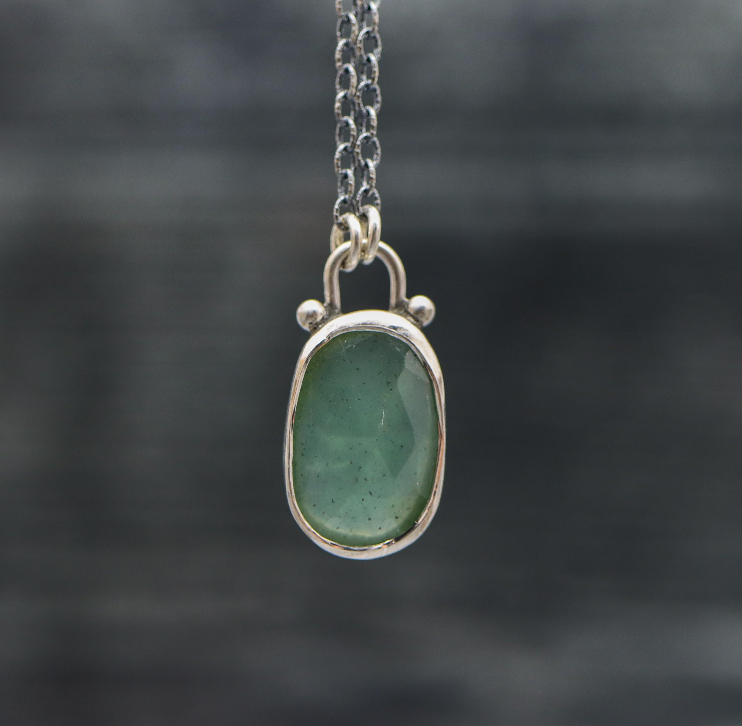 Green Serpentine Petite Pendant Necklace in Sterling Silver
