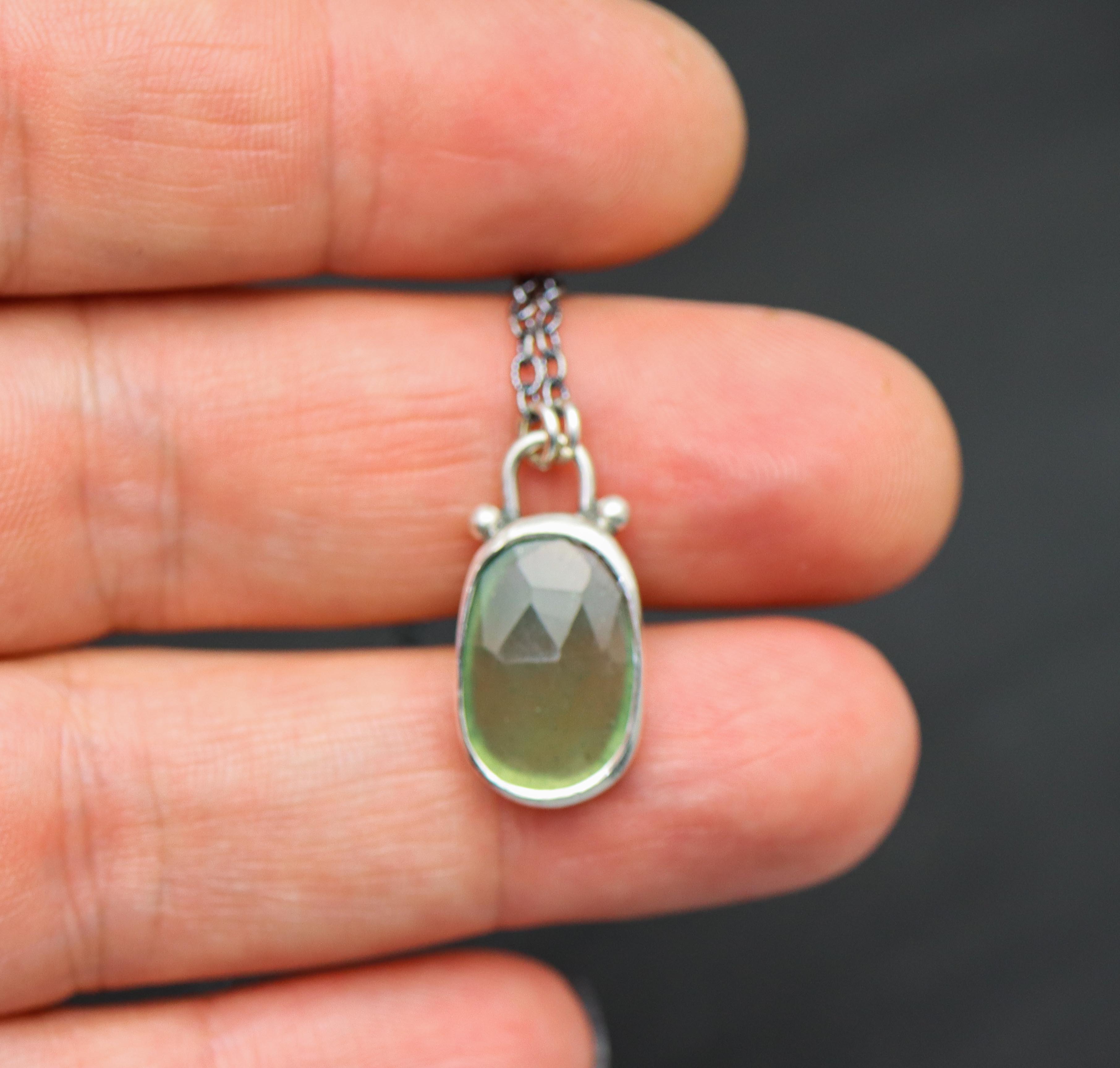 Green Serpentine Pendant Necklace Sterling Silver