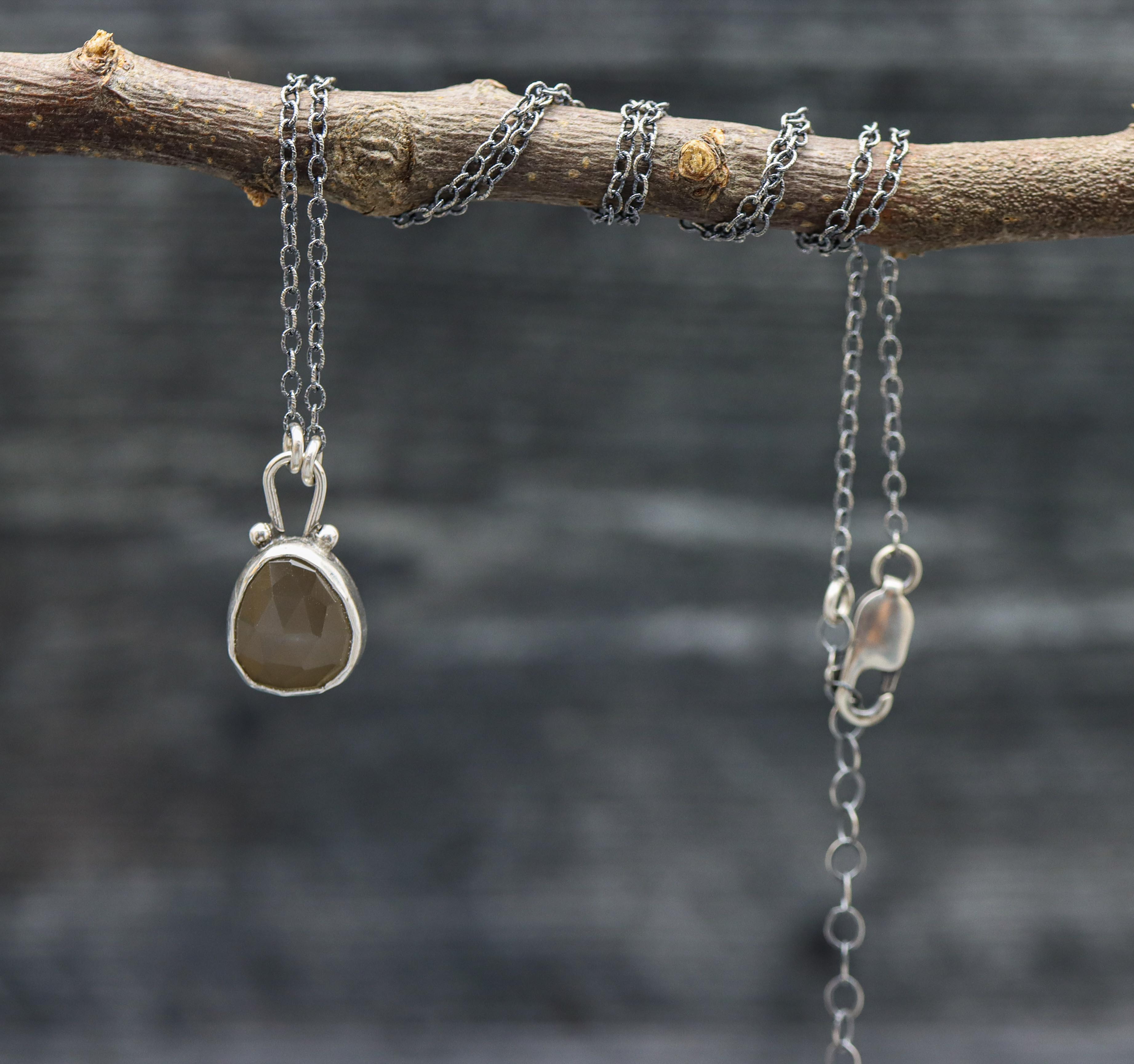 Grey Moonstone Petite Pendant Necklace in Sterling Silver