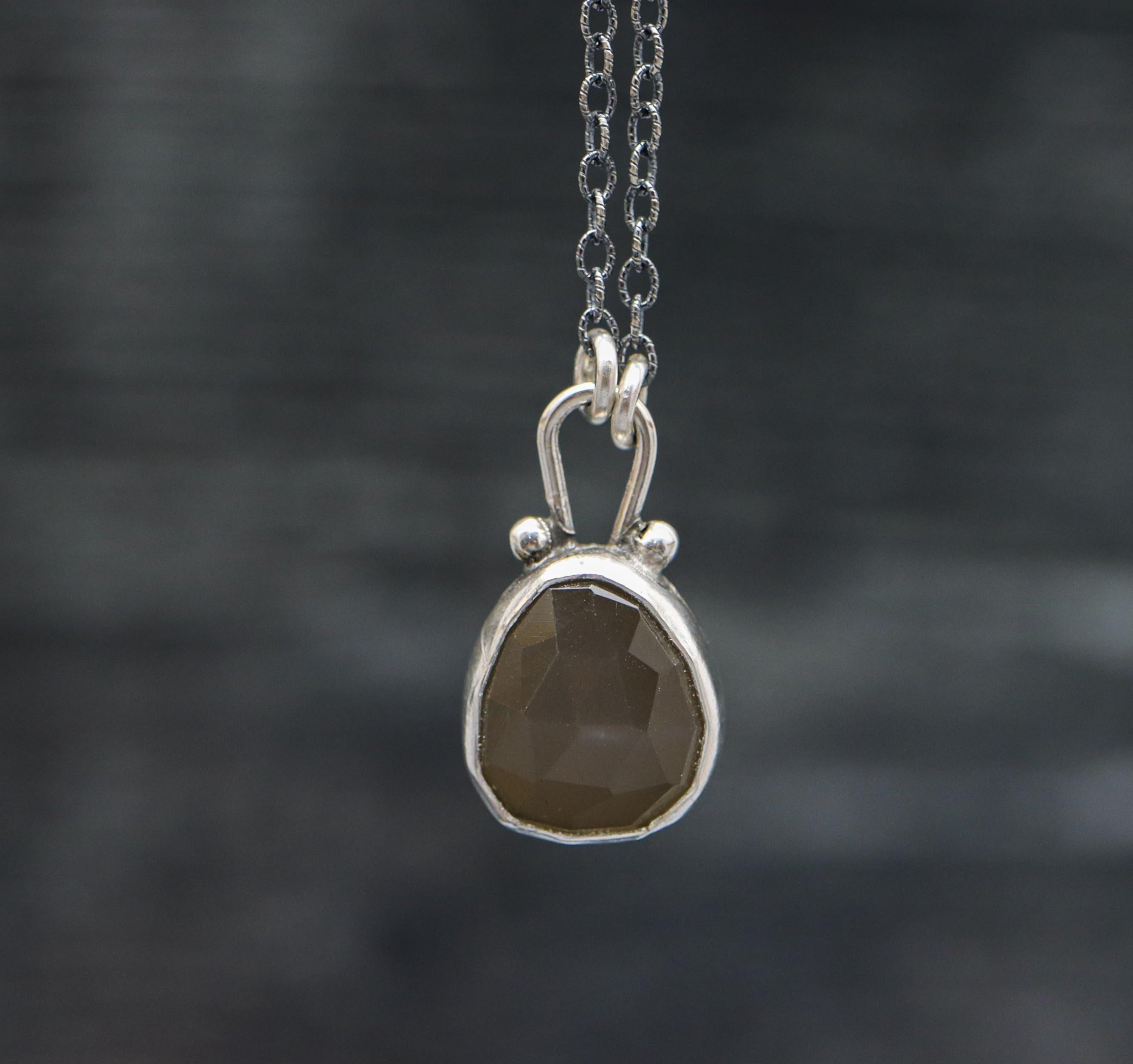 Grey Moonstone Pendant Necklace Sterling Silver