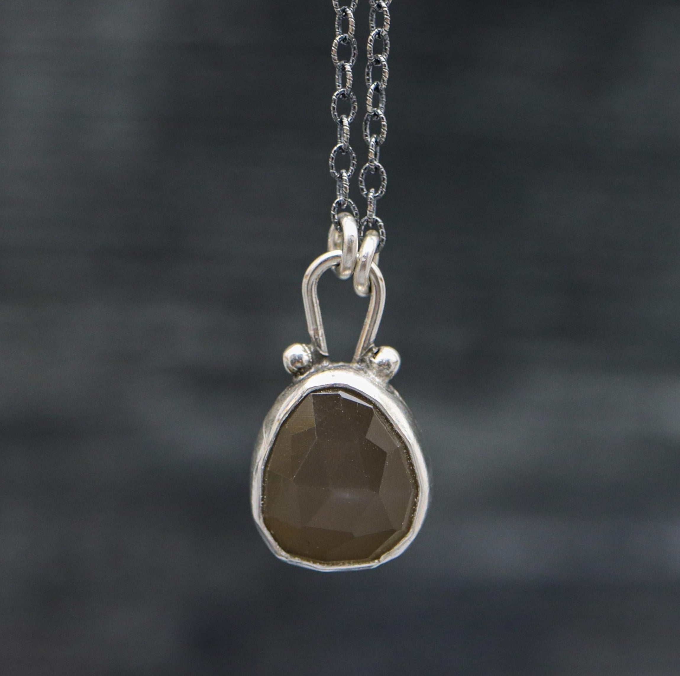 Grey Moonstone Petite Pendant Necklace in Sterling Silver