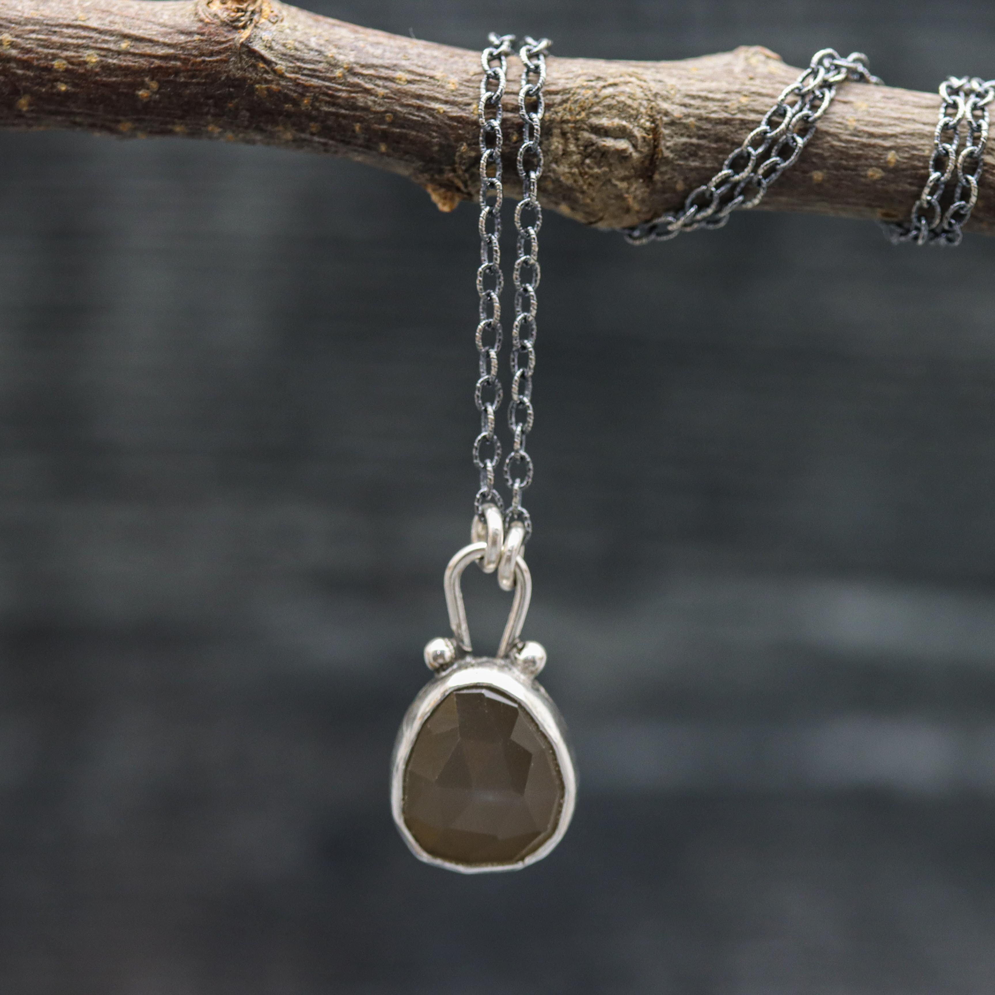 Grey Moonstone Petite Pendant Necklace in Sterling Silver
