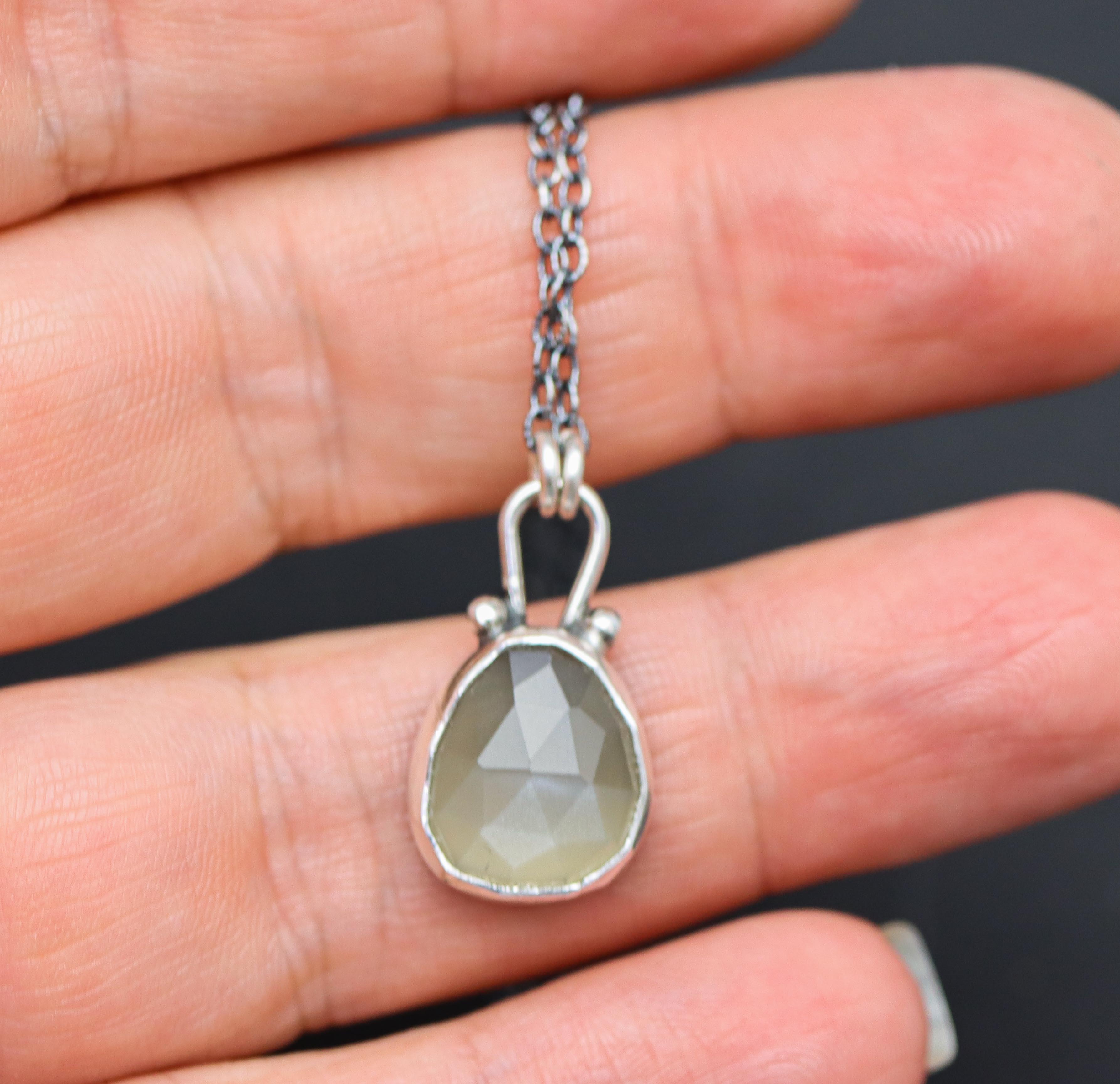 Grey Moonstone Petite Pendant Necklace in Sterling Silver