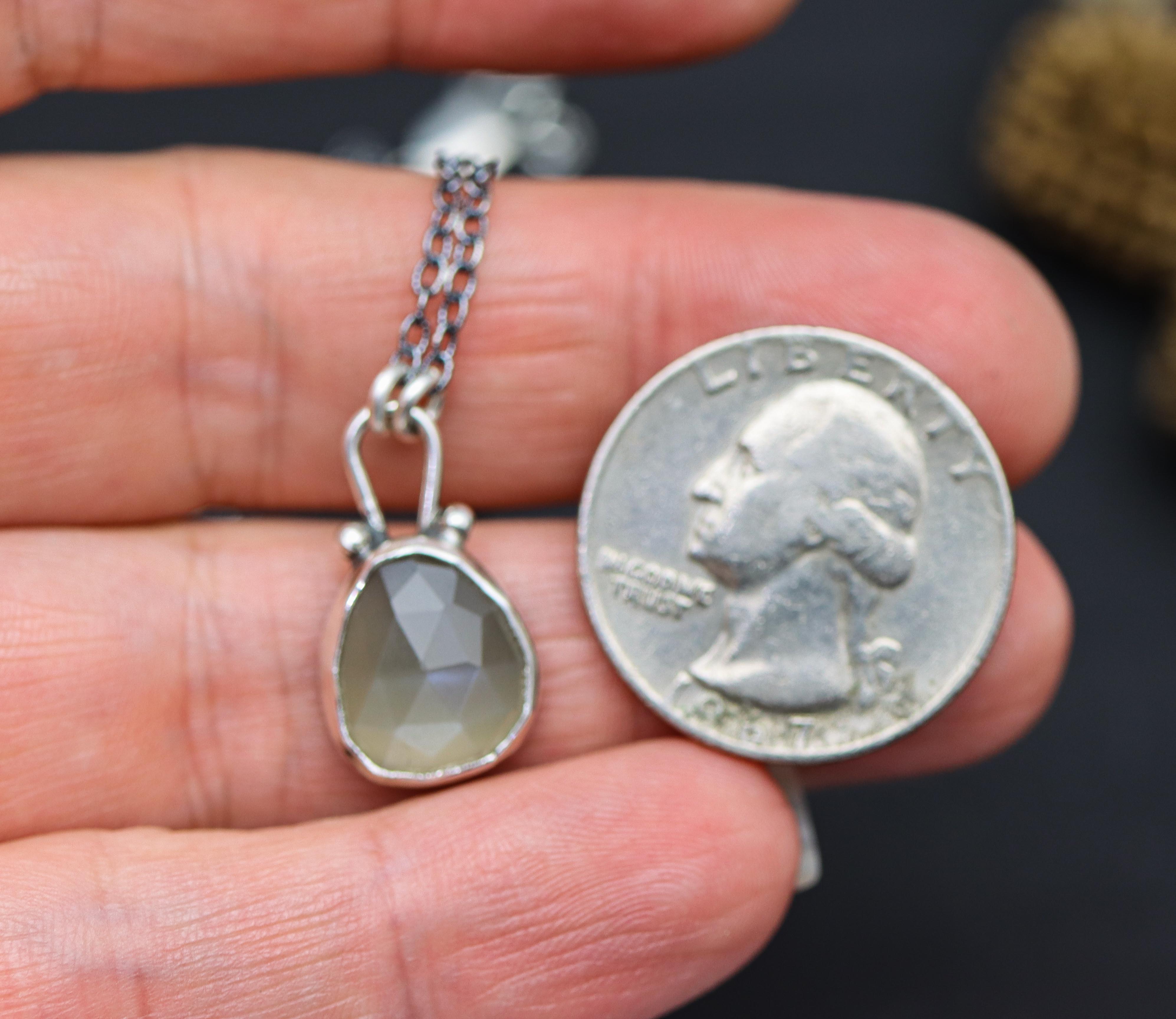 Grey Moonstone Petite Pendant Necklace in Sterling Silver